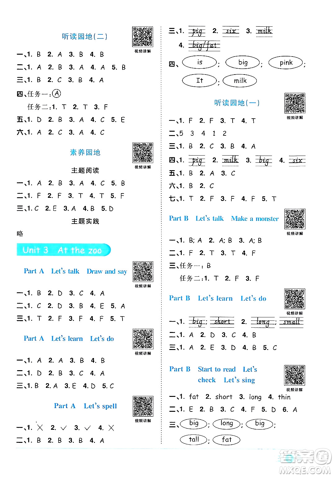 江西教育出版社2024年春陽光同學(xué)課時優(yōu)化作業(yè)三年級英語下冊人教版答案