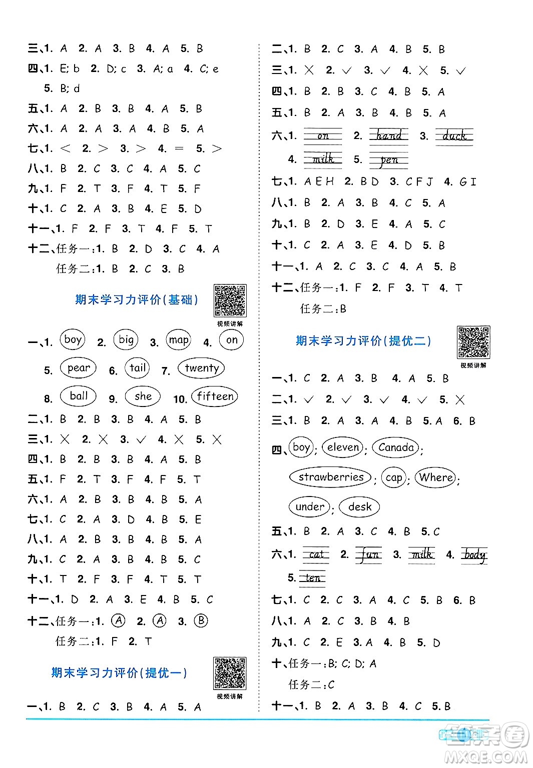 江西教育出版社2024年春陽光同學(xué)課時優(yōu)化作業(yè)三年級英語下冊人教版答案