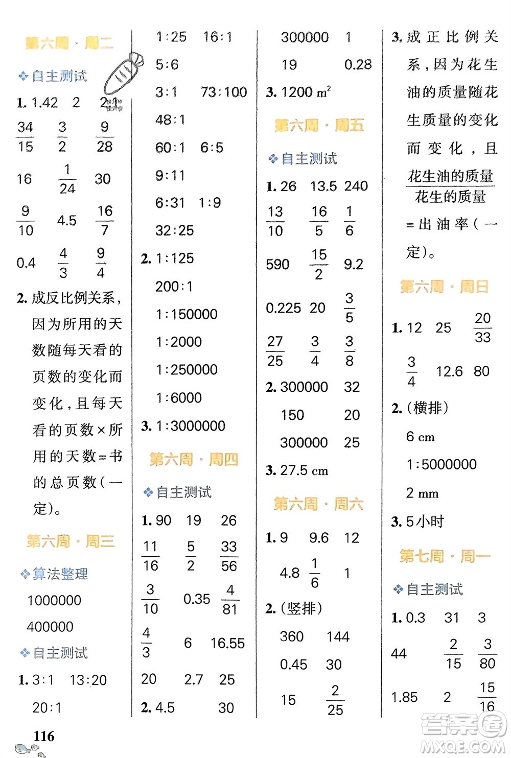 遼寧教育出版社2024年春小學(xué)學(xué)霸天天計(jì)算六年級(jí)數(shù)學(xué)下冊(cè)人教版廣東專版參考答案