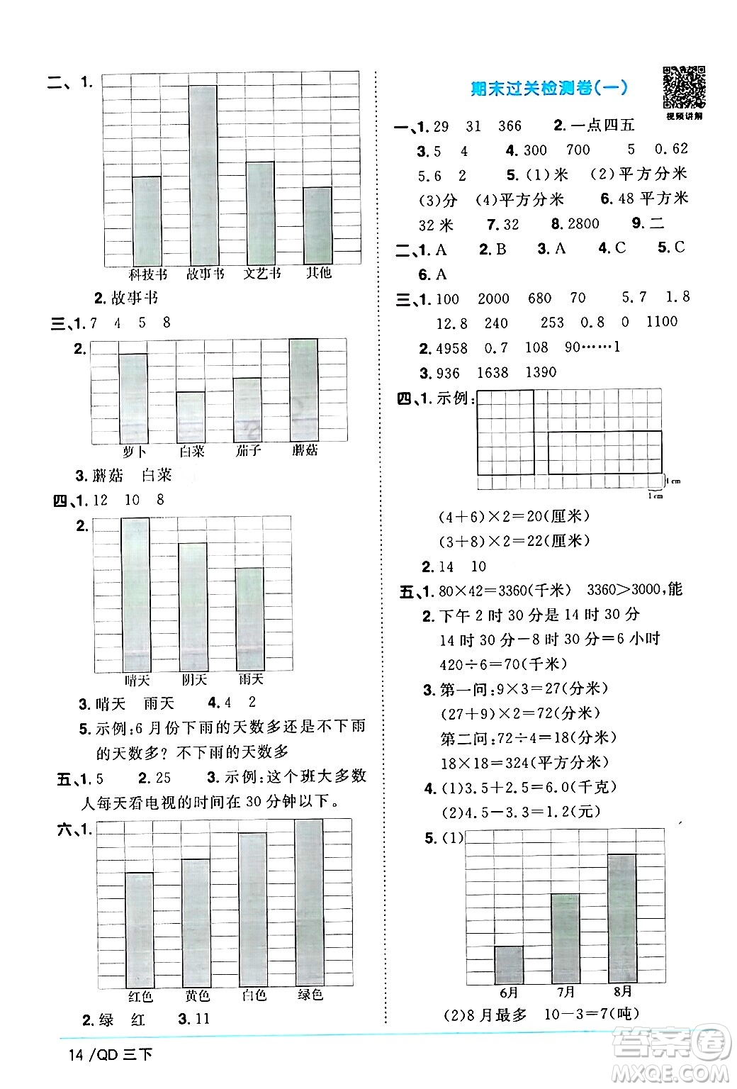 江西教育出版社2024年春陽光同學(xué)課時(shí)優(yōu)化作業(yè)三年級(jí)數(shù)學(xué)下冊(cè)青島版山東專版答案