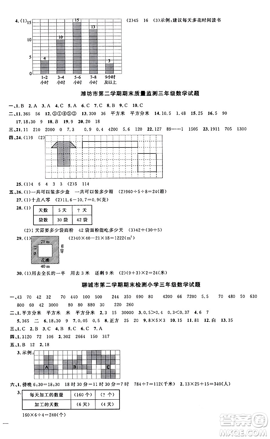 江西教育出版社2024年春陽光同學(xué)課時(shí)優(yōu)化作業(yè)三年級(jí)數(shù)學(xué)下冊(cè)青島版山東專版答案