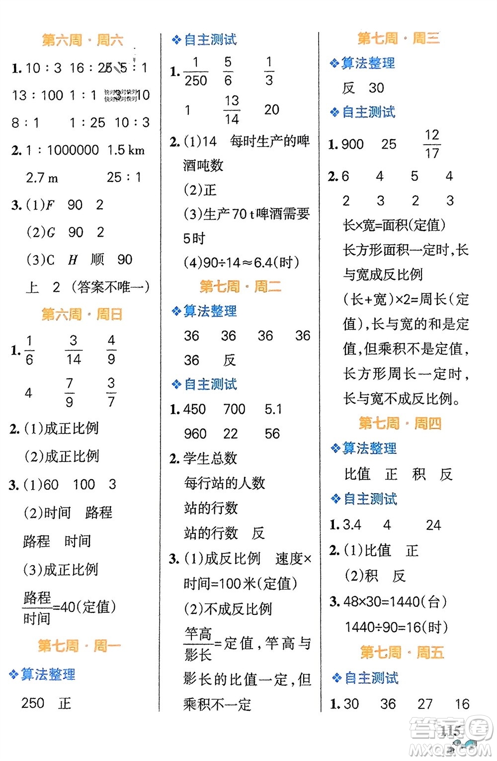 遼寧教育出版社2024年春小學(xué)學(xué)霸天天計(jì)算六年級數(shù)學(xué)下冊北師大版廣東專版參考答案