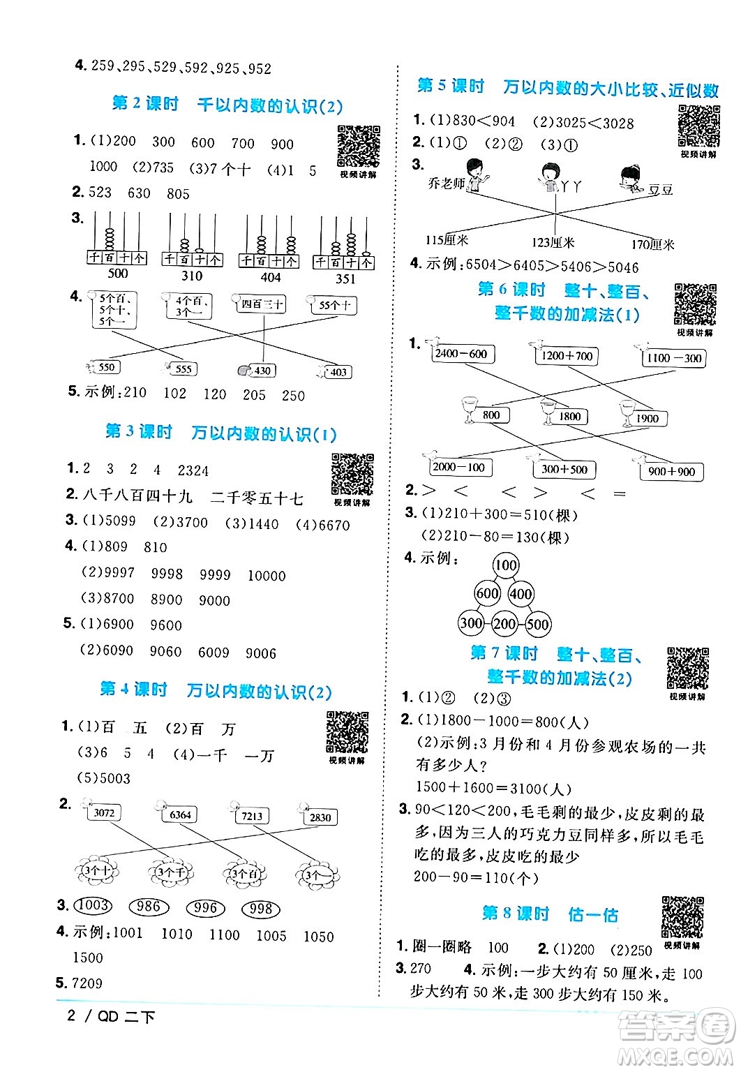 江西教育出版社2024年春陽光同學(xué)課時優(yōu)化作業(yè)二年級數(shù)學(xué)下冊青島版答案