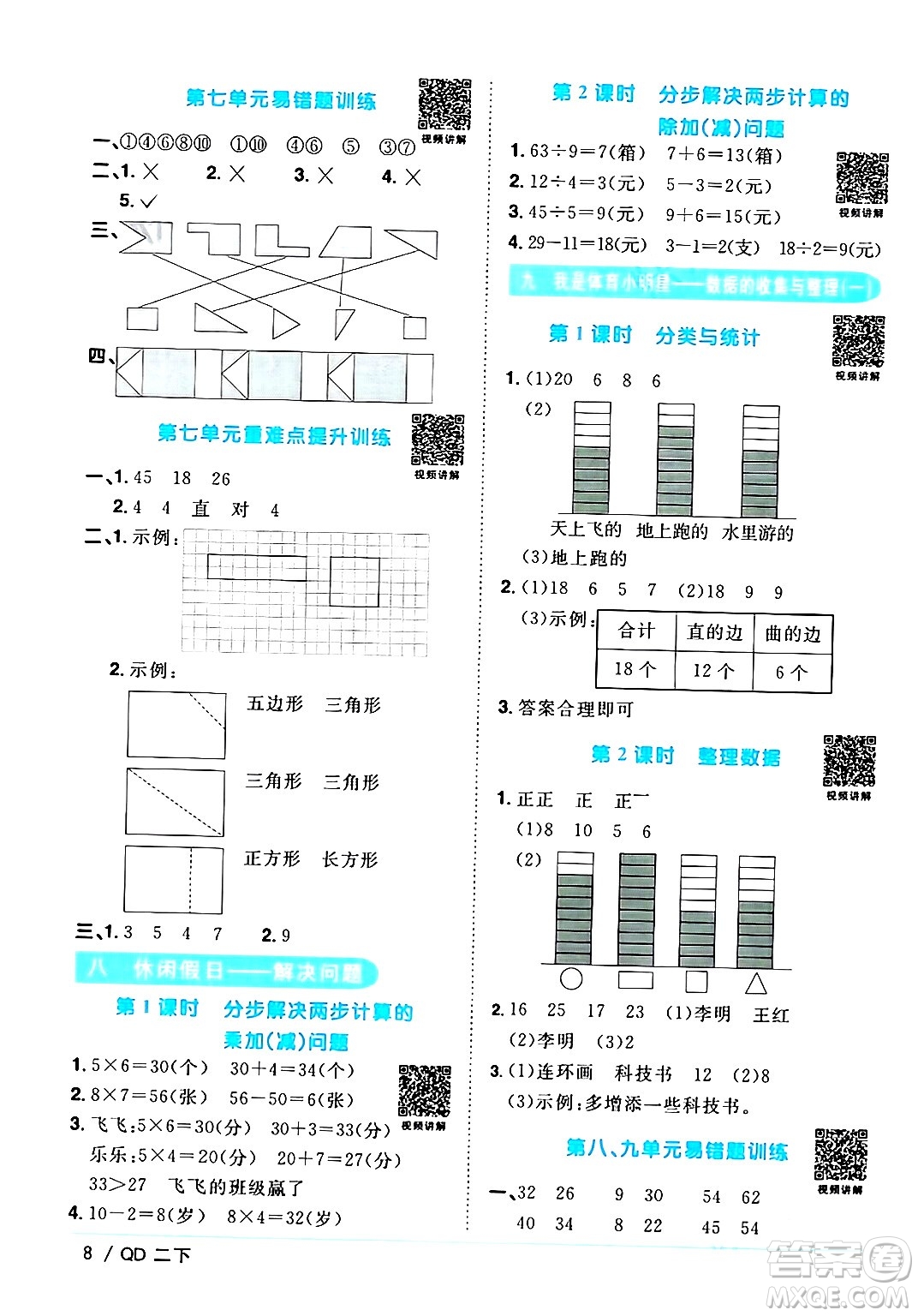 江西教育出版社2024年春陽光同學(xué)課時優(yōu)化作業(yè)二年級數(shù)學(xué)下冊青島版答案