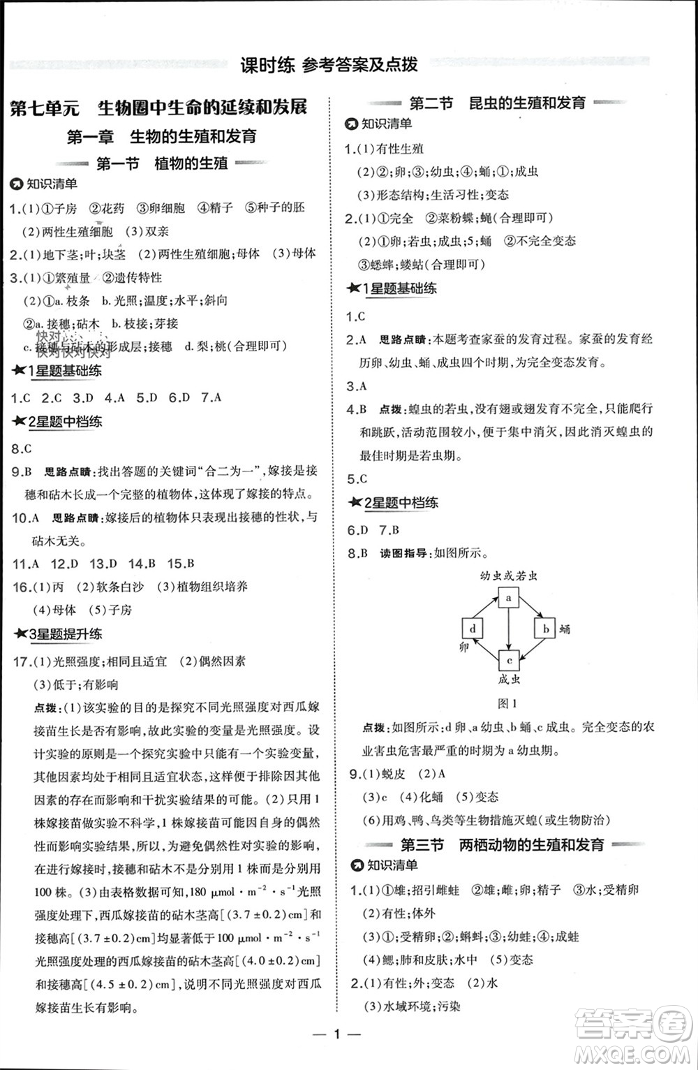 吉林教育出版社2024年春榮德基點撥訓(xùn)練八年級生物下冊人教版參考答案