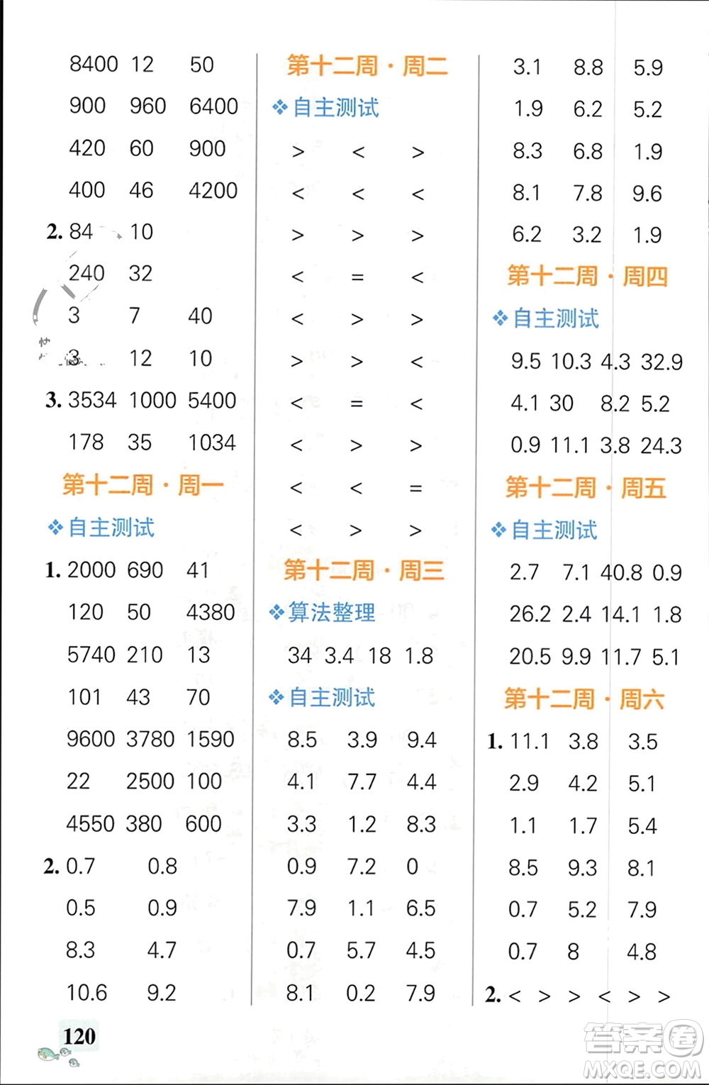 遼寧教育出版社2024年春小學(xué)學(xué)霸天天計(jì)算三年級(jí)數(shù)學(xué)下冊(cè)人教版廣東專版參考答案