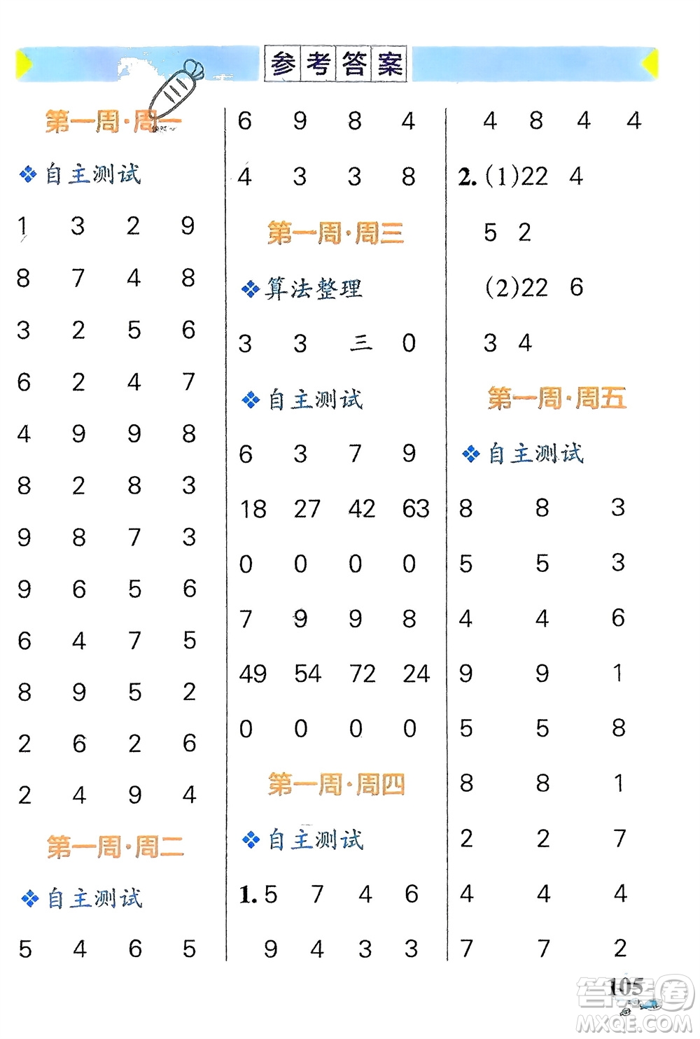 遼寧教育出版社2024年春小學(xué)學(xué)霸天天計(jì)算二年級(jí)數(shù)學(xué)下冊(cè)北師大版廣東專版參考答案