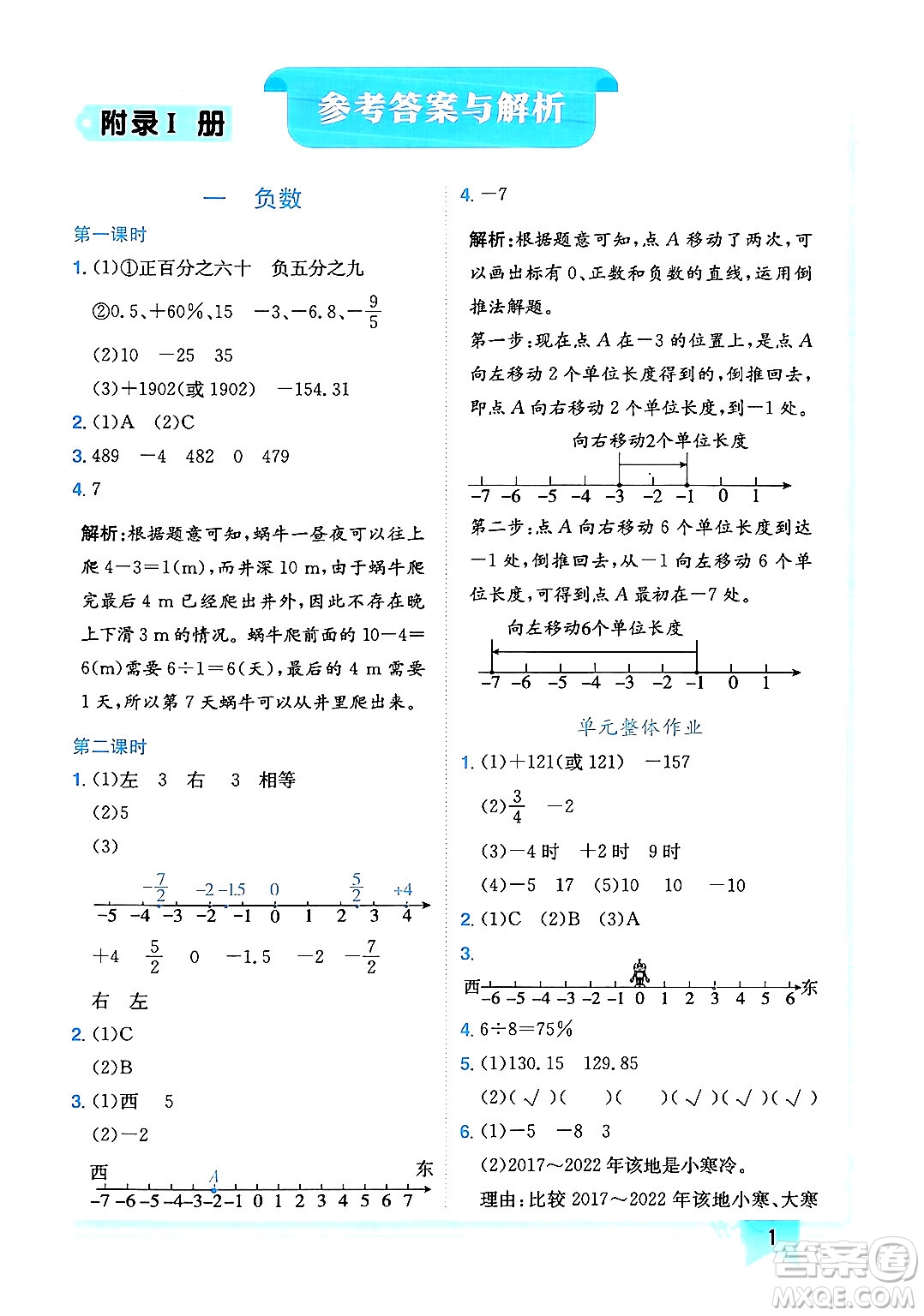 龍門書局2024年春黃岡小狀元作業(yè)本六年級(jí)數(shù)學(xué)下冊(cè)人教版廣東專版答案