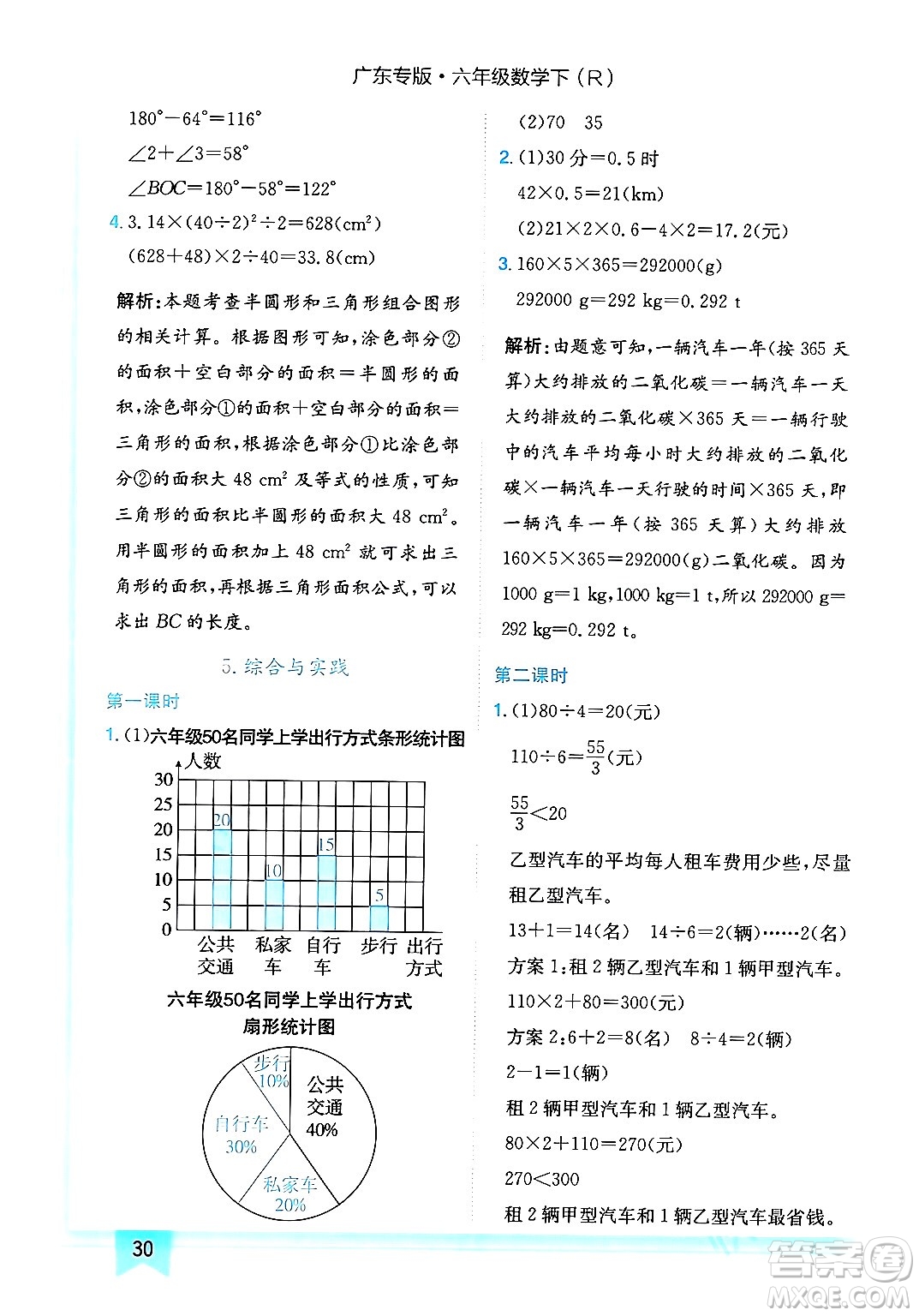 龍門書局2024年春黃岡小狀元作業(yè)本六年級(jí)數(shù)學(xué)下冊(cè)人教版廣東專版答案