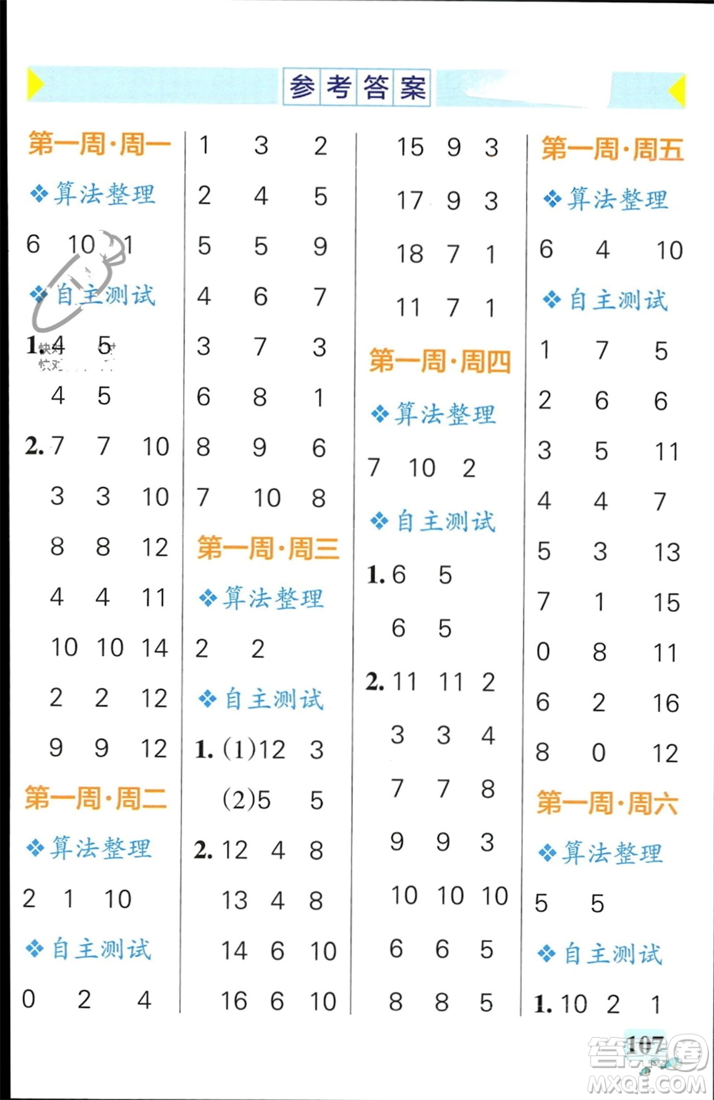 遼寧教育出版社2024年春小學(xué)學(xué)霸天天計(jì)算一年級(jí)數(shù)學(xué)下冊(cè)北師大版廣東專版參考答案