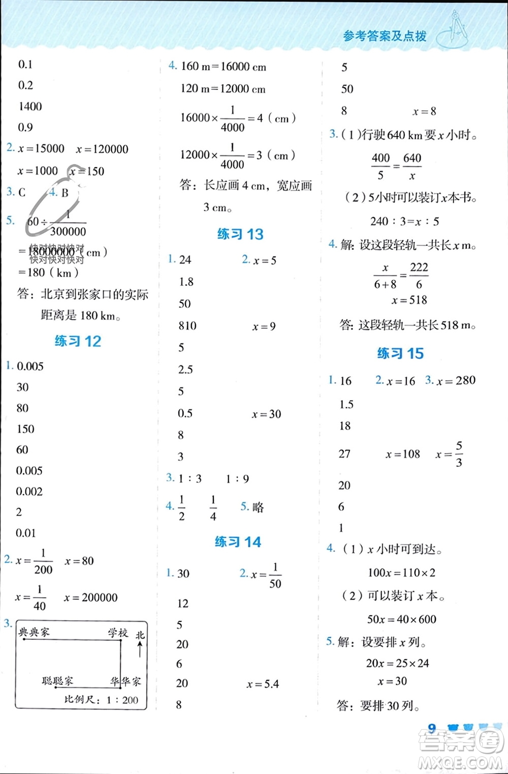 安徽教育出版社2024年春榮德基星級(jí)口算天天練六年級(jí)數(shù)學(xué)下冊(cè)人教版參考答案