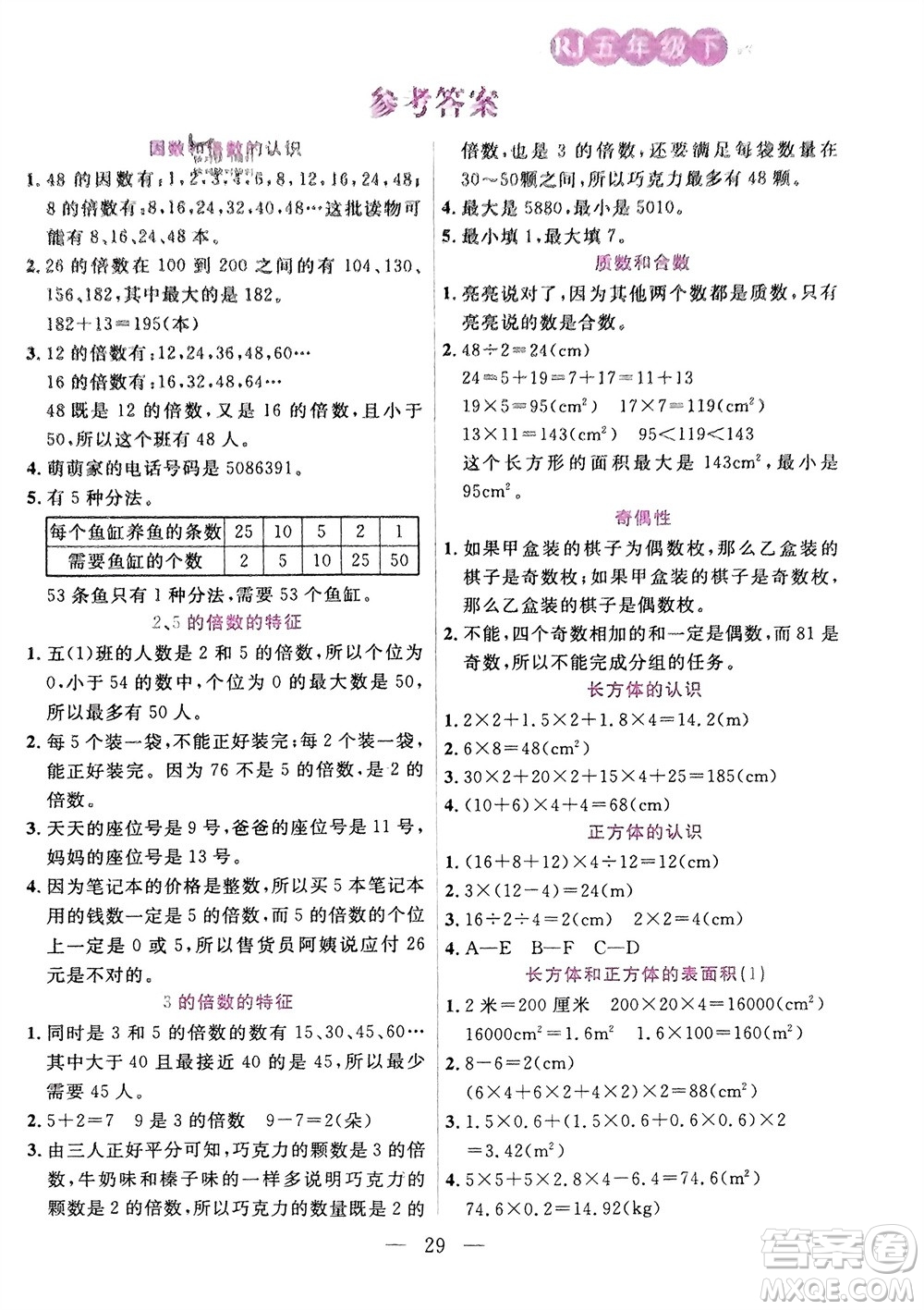 陽光出版社2024年春揚帆文化星級口算天天練五年級數(shù)學下冊人教版參考答案