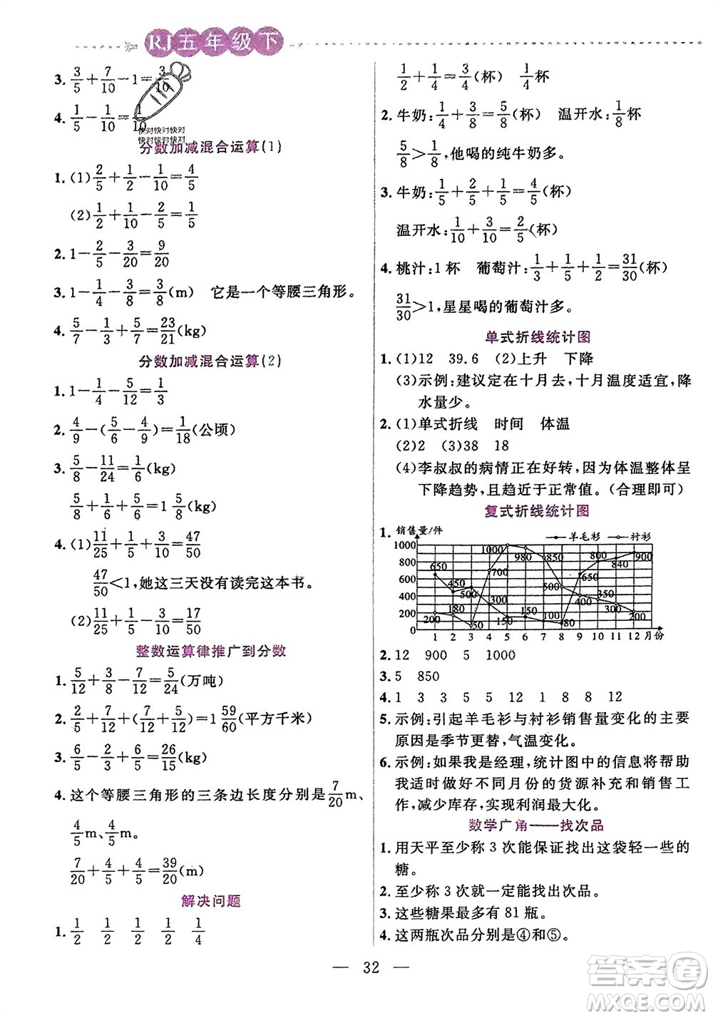 陽光出版社2024年春揚帆文化星級口算天天練五年級數(shù)學下冊人教版參考答案