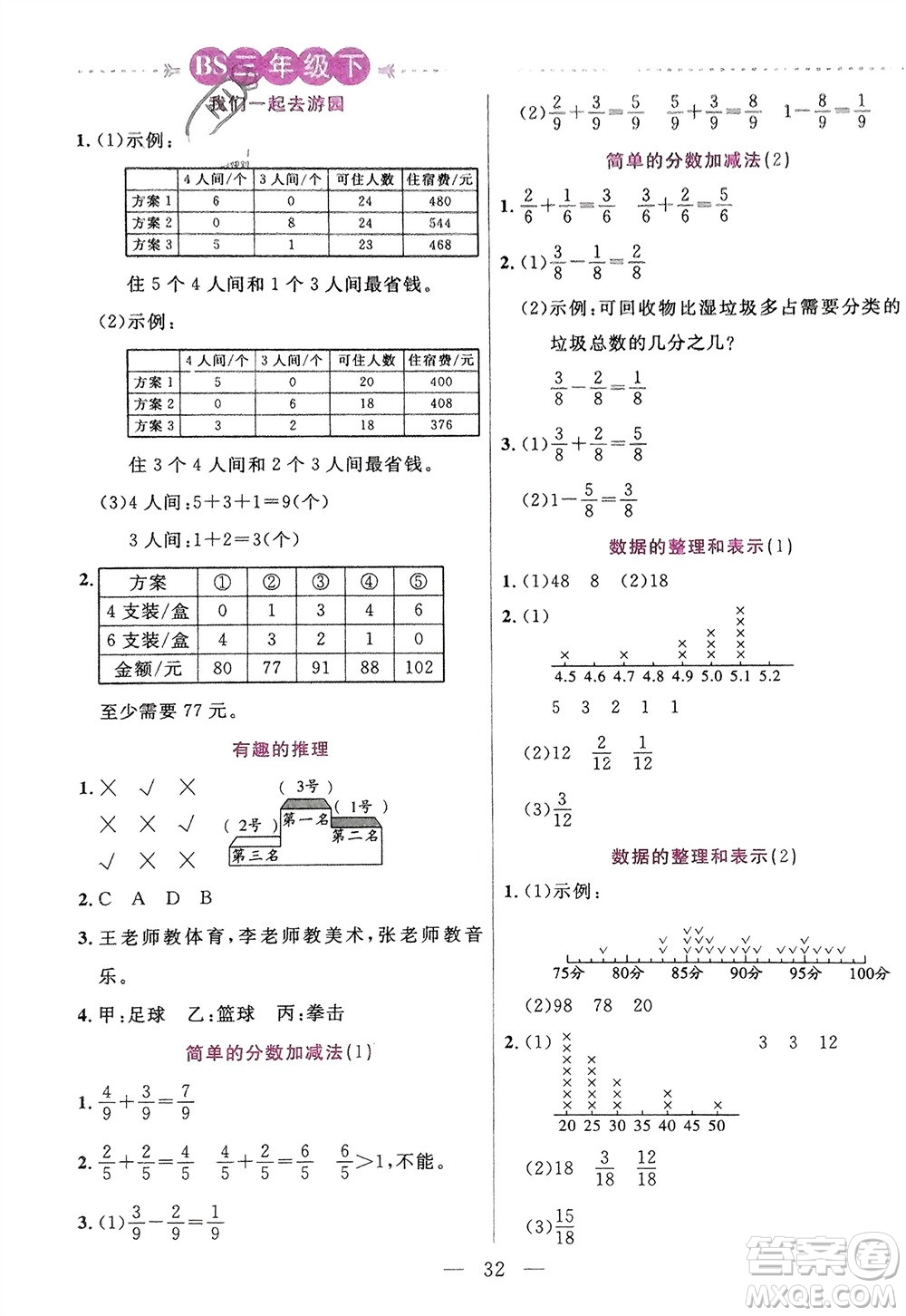 陽光出版社2024年春揚(yáng)帆文化星級口算天天練三年級數(shù)學(xué)下冊北師大版參考答案