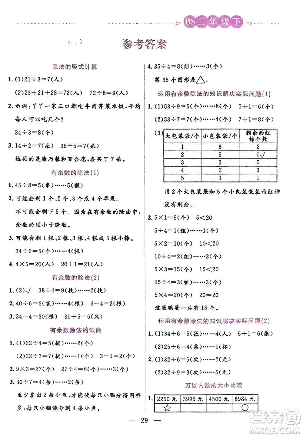 陽光出版社2024年春揚帆文化星級口算天天練二年級數(shù)學(xué)下冊北師大版參考答案