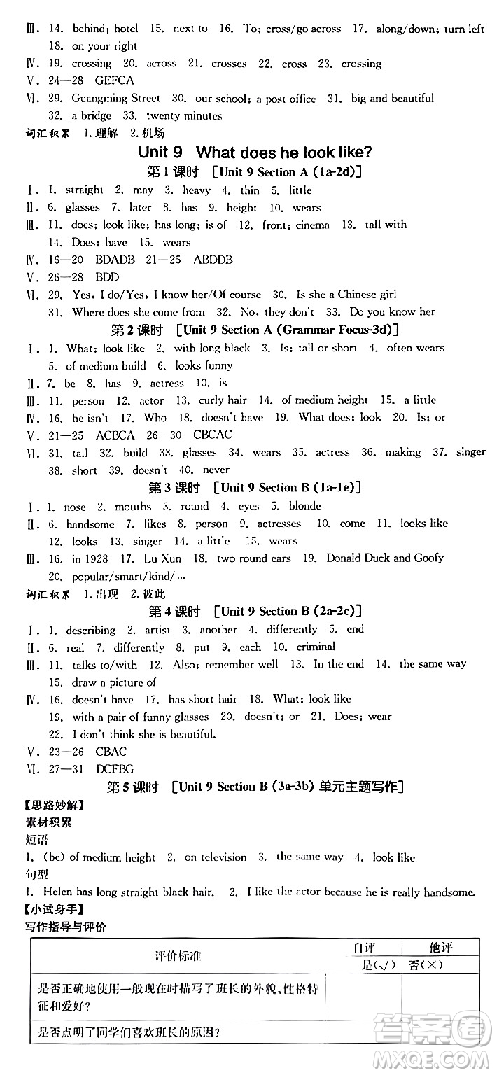 天津人民出版社2024年春全品作業(yè)本七年級(jí)英語(yǔ)下冊(cè)人教版陜西專版答案