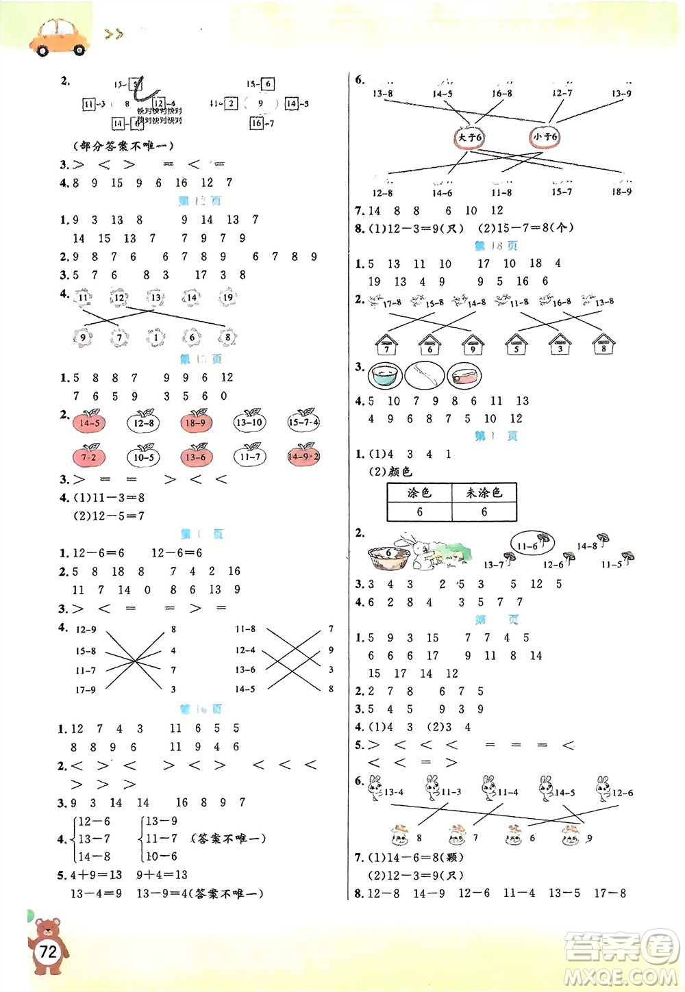 陽光出版社2024年春揚(yáng)帆文化星級口算天天練一年級數(shù)學(xué)下冊人教版參考答案