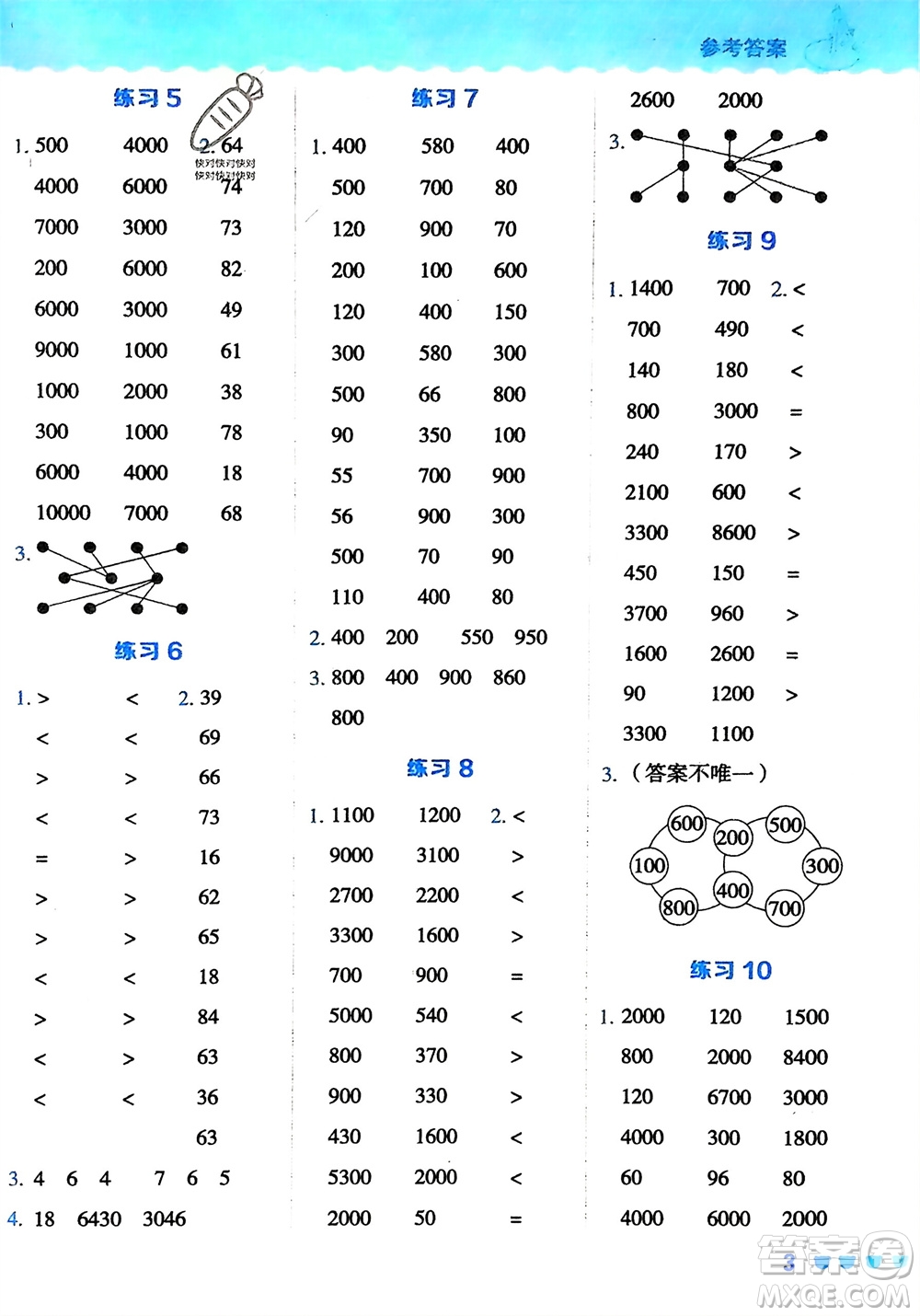 安徽教育出版社2024年春榮德基星級(jí)口算天天練二年級(jí)數(shù)學(xué)下冊(cè)青島版參考答案