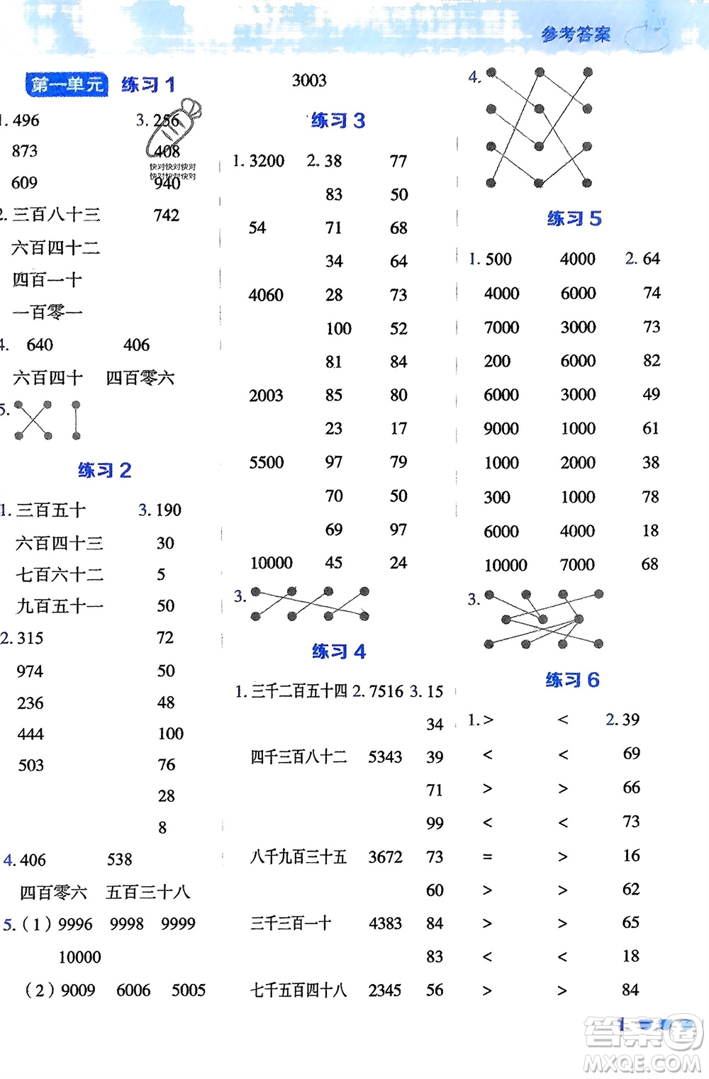 安徽教育出版社2024年春榮德基星級(jí)口算天天練二年級(jí)數(shù)學(xué)下冊(cè)五四學(xué)制青島版參考答案