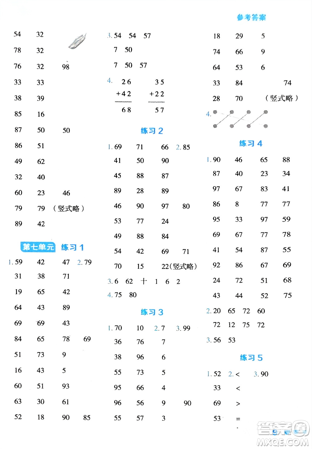 安徽教育出版社2024年春榮德基星級(jí)口算天天練一年級(jí)數(shù)學(xué)下冊冀教版參考答案