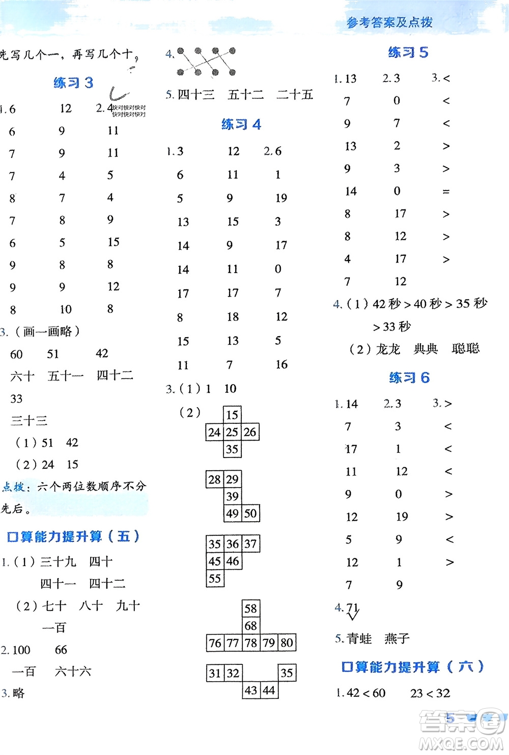 安徽教育出版社2024年春榮德基星級口算天天練一年級數(shù)學(xué)下冊人教版參考答案