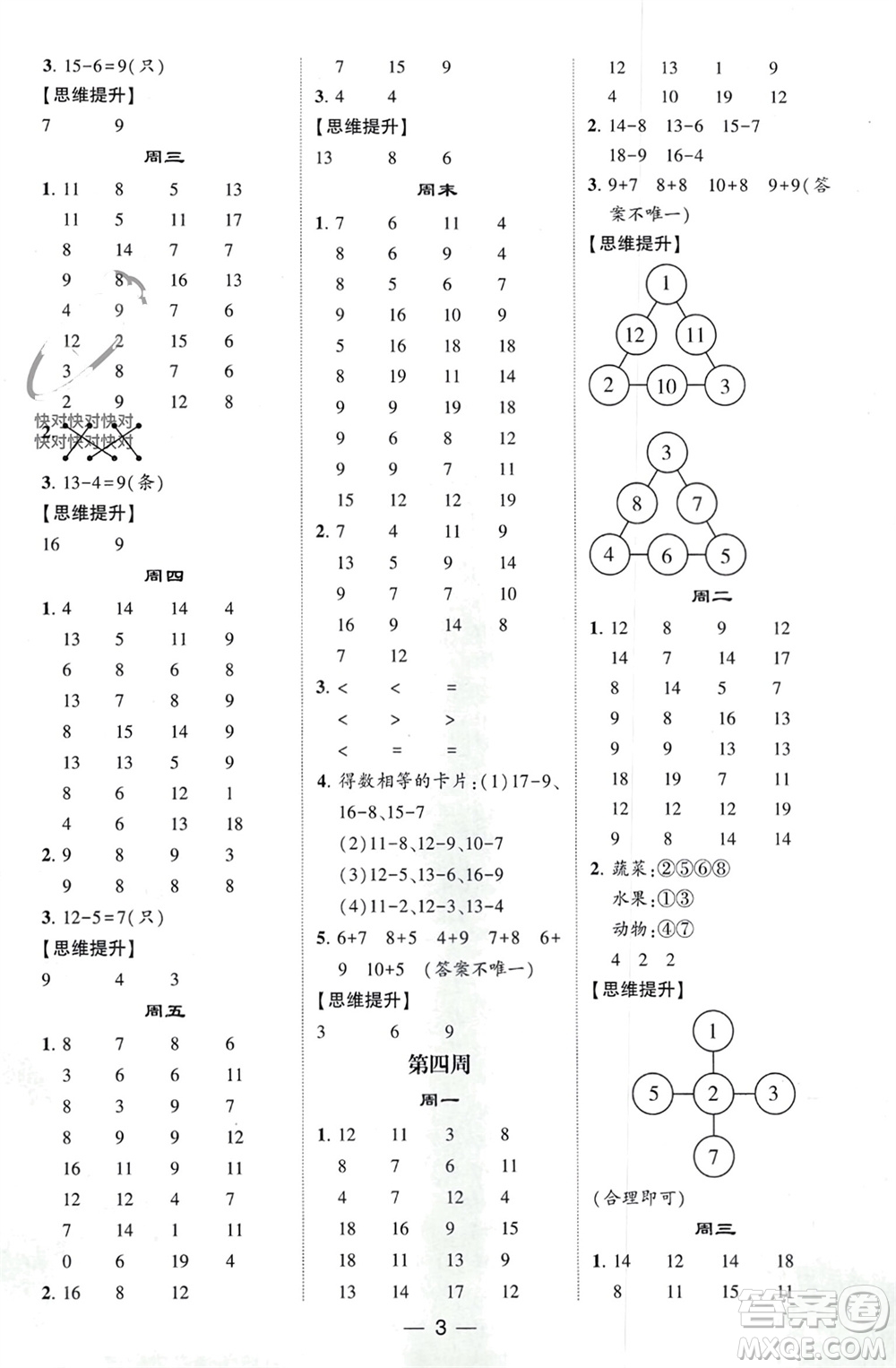 甘肅少年兒童出版社2024年春經(jīng)綸學典學霸計算達人一年級數(shù)學下冊人教版參考答案