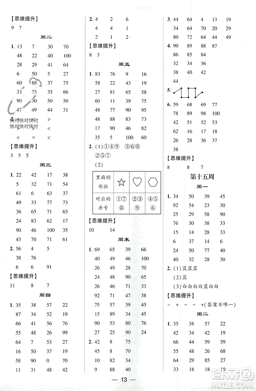 甘肅少年兒童出版社2024年春經(jīng)綸學典學霸計算達人一年級數(shù)學下冊人教版參考答案