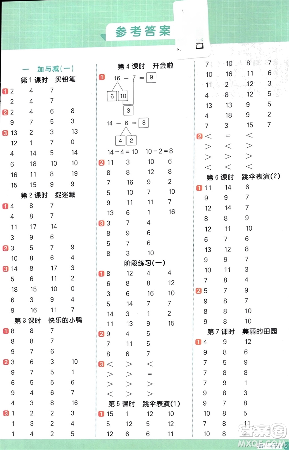 江西教育出版社2024年春陽光同學(xué)計(jì)算小達(dá)人一年級(jí)數(shù)學(xué)下冊(cè)北師大版參考答案