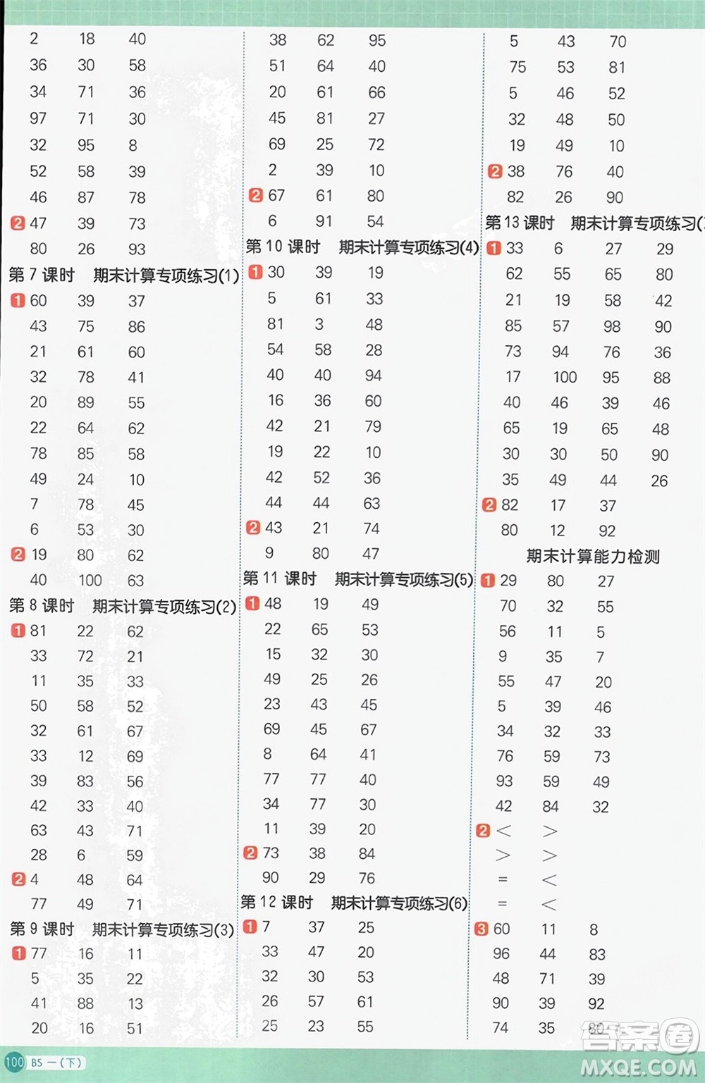 江西教育出版社2024年春陽光同學(xué)計(jì)算小達(dá)人一年級(jí)數(shù)學(xué)下冊(cè)北師大版參考答案