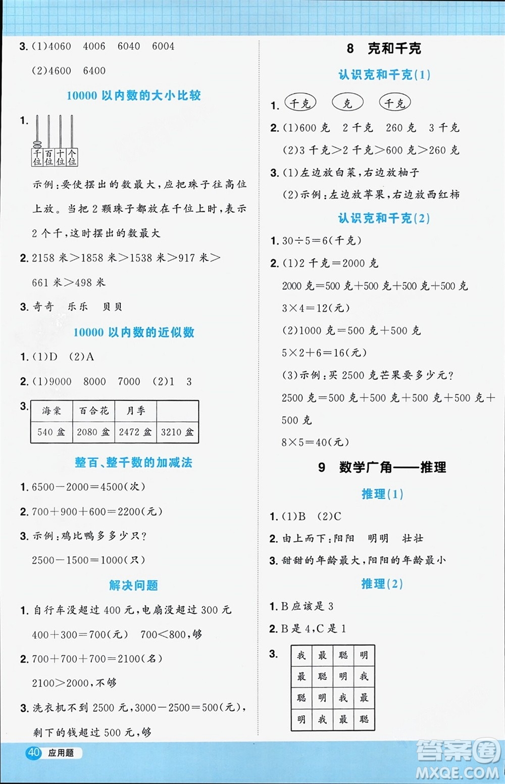 江西教育出版社2024年春陽光同學計算小達人二年級數(shù)學下冊人教版參考答案