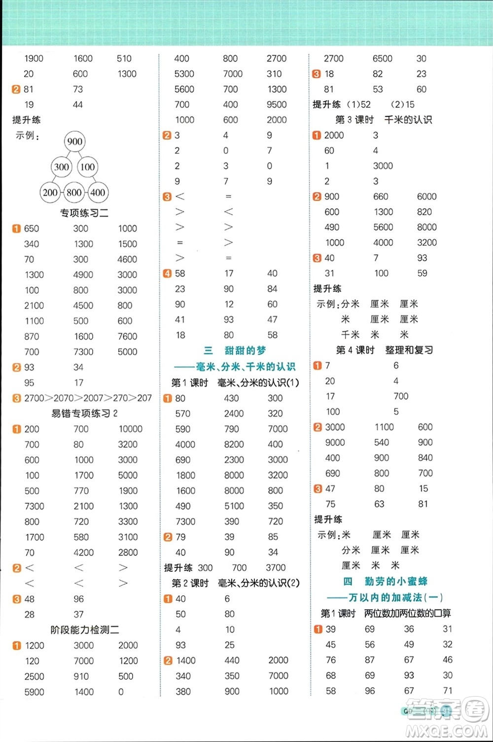 江西教育出版社2024年春陽(yáng)光同學(xué)計(jì)算小達(dá)人二年級(jí)數(shù)學(xué)下冊(cè)青島版參考答案