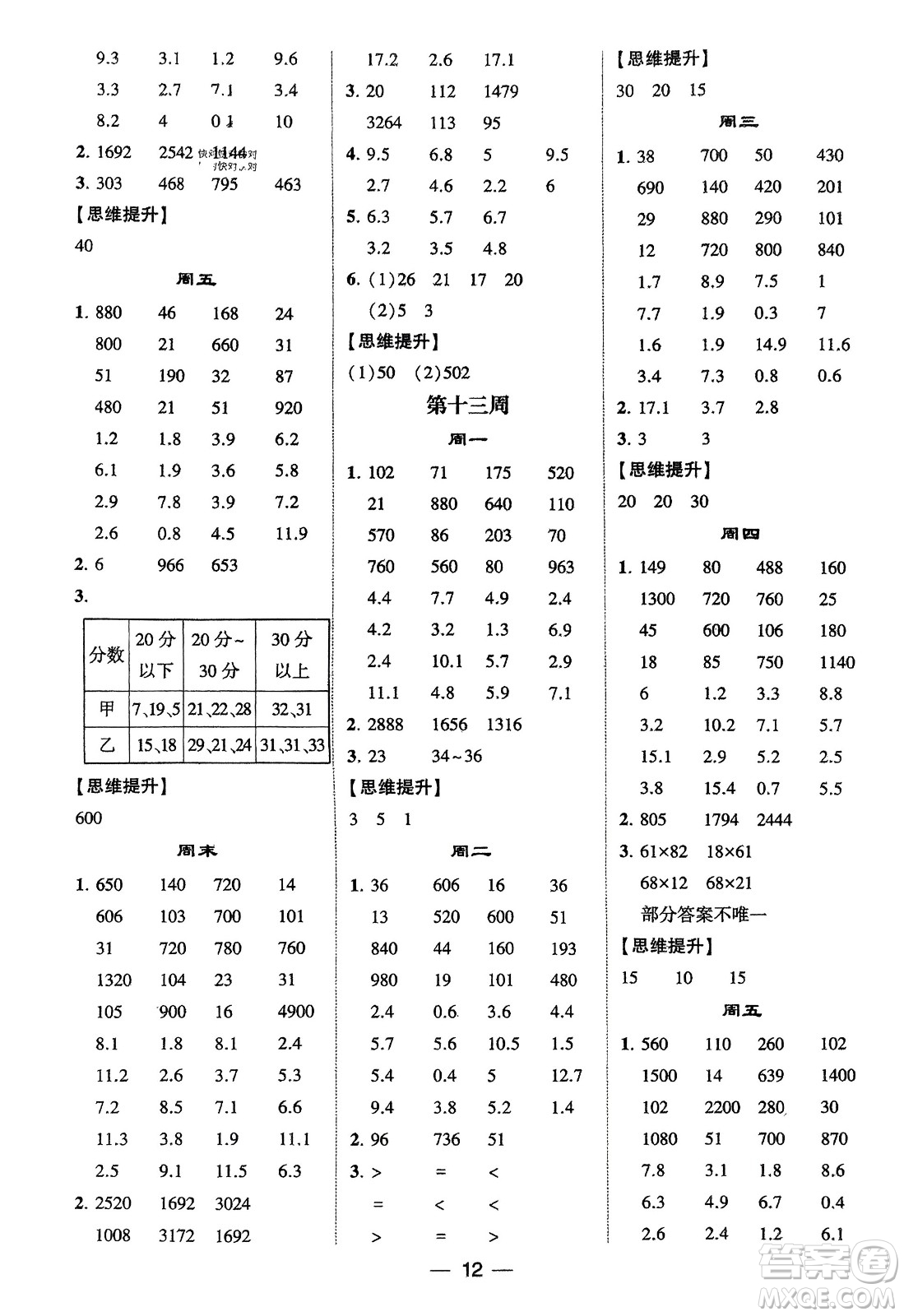 甘肅少年兒童出版社2024年春經(jīng)綸學典學霸計算達人三年級數(shù)學下冊蘇教版參考答案