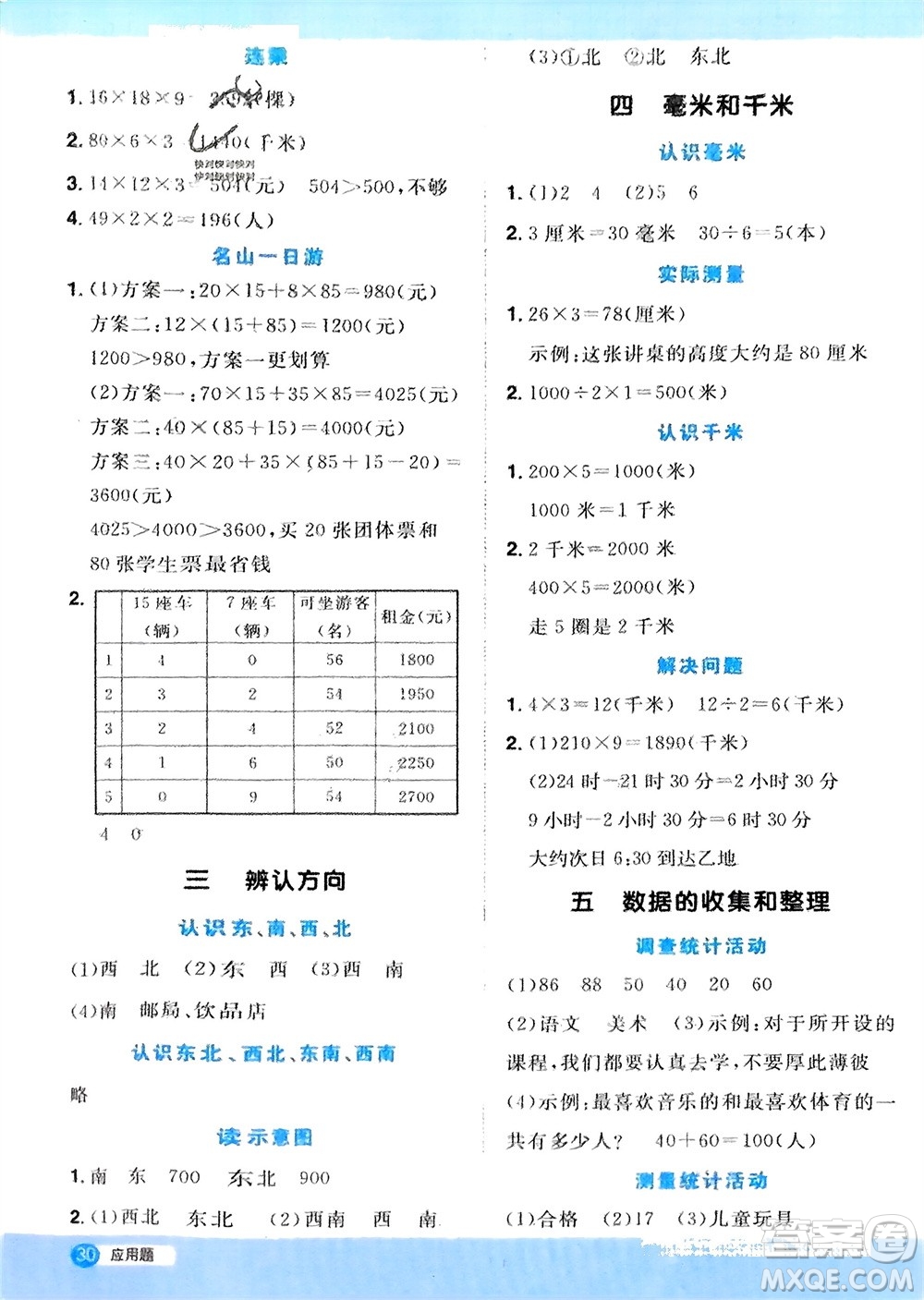 江西教育出版社2024年春陽(yáng)光同學(xué)計(jì)算小達(dá)人三年級(jí)數(shù)學(xué)下冊(cè)冀教版參考答案