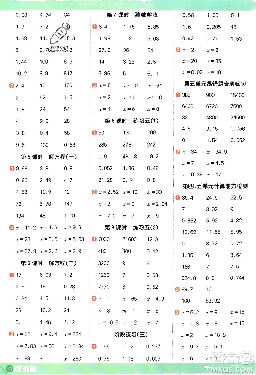 江西教育出版社2024年春陽光同學(xué)計(jì)算小達(dá)人四年級(jí)數(shù)學(xué)下冊(cè)北師大版參考答案