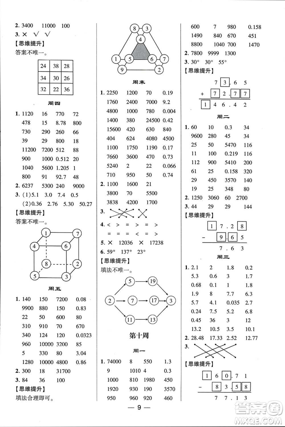 甘肅少年兒童出版社2024年春經(jīng)綸學(xué)典學(xué)霸計(jì)算達(dá)人四年級數(shù)學(xué)下冊人教版參考答案