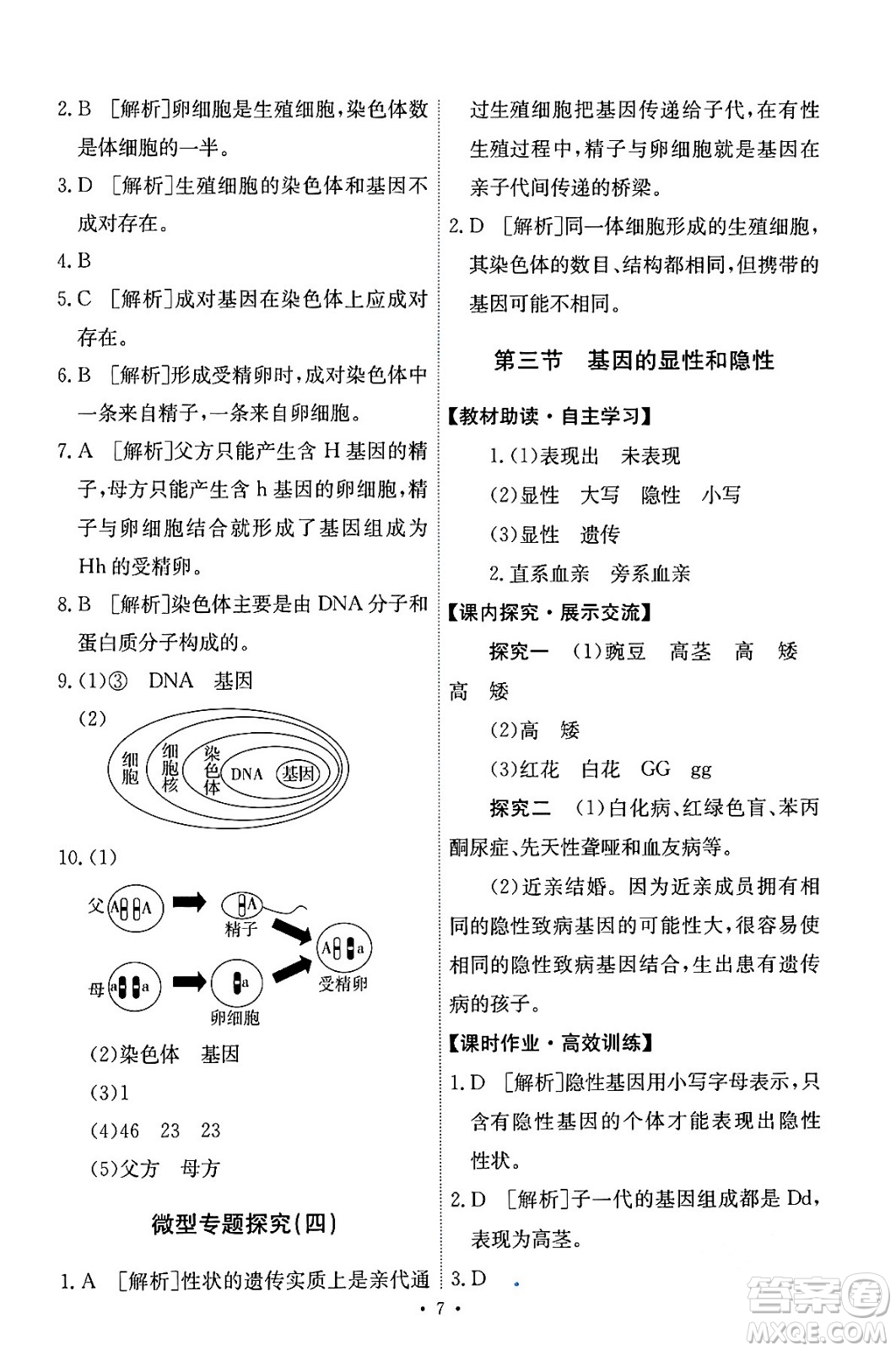 人民教育出版社2024年春能力培養(yǎng)與測試八年級生物下冊人教版答案