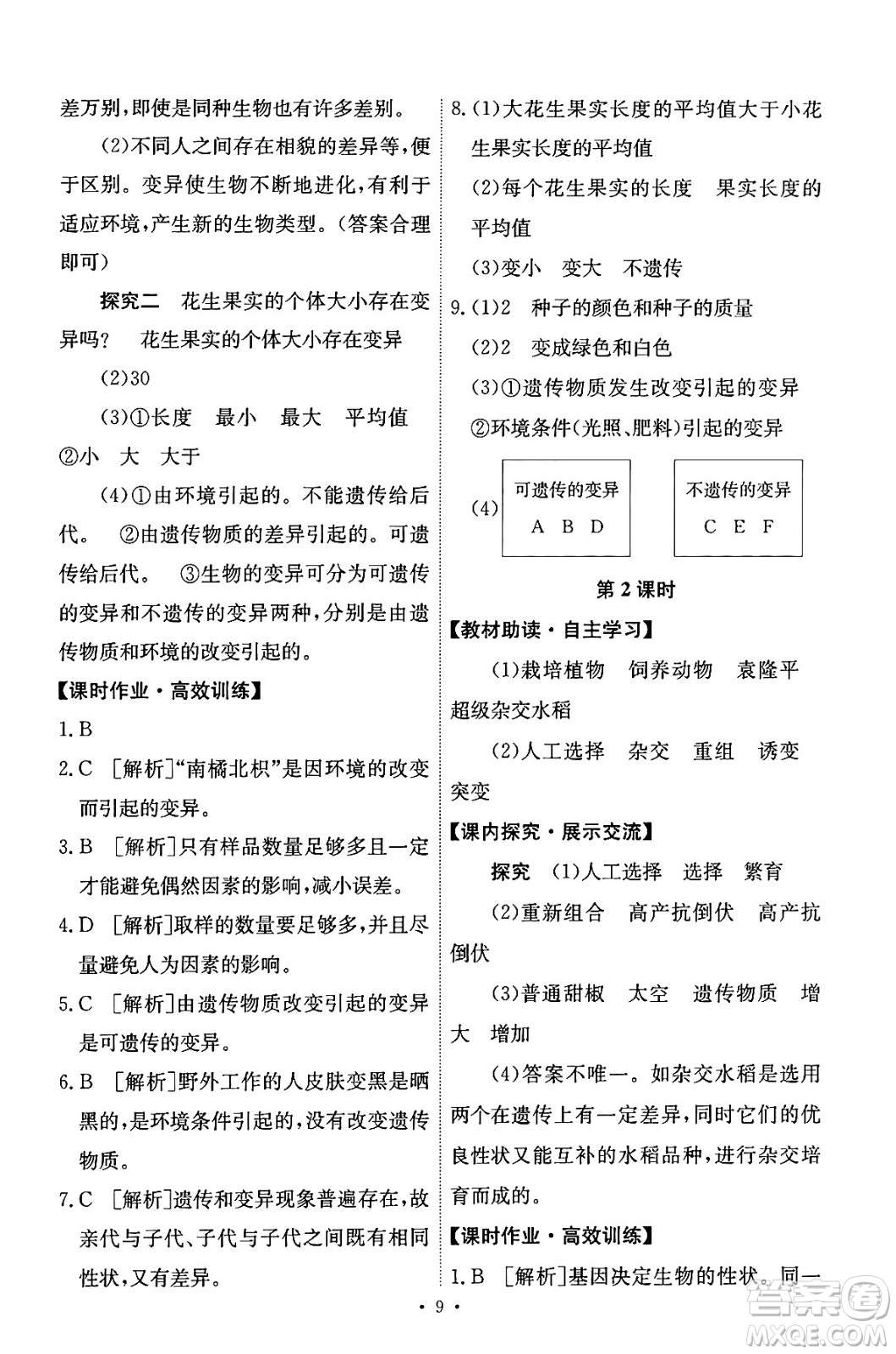 人民教育出版社2024年春能力培養(yǎng)與測試八年級生物下冊人教版答案