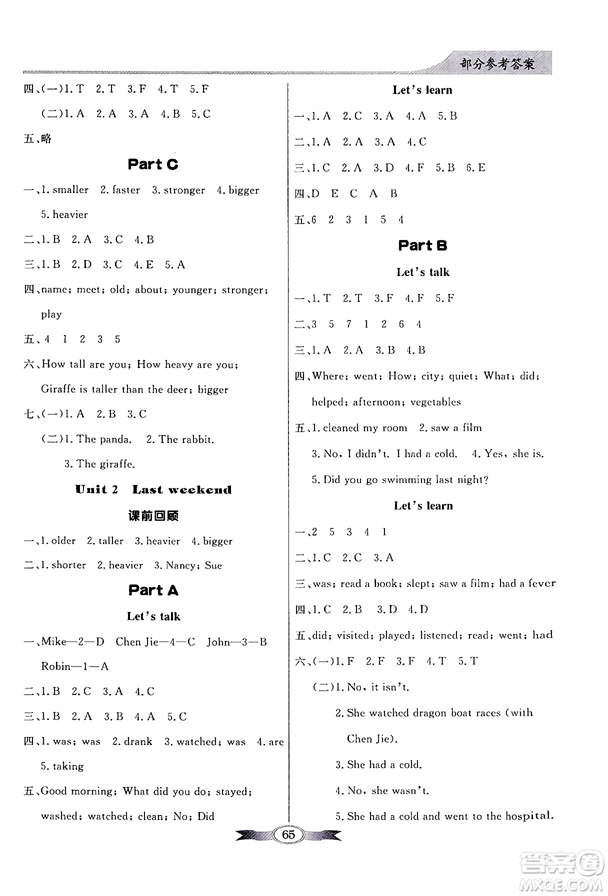 人民教育出版社2024年春同步導(dǎo)學(xué)與優(yōu)化訓(xùn)練六年級英語下冊人教版答案