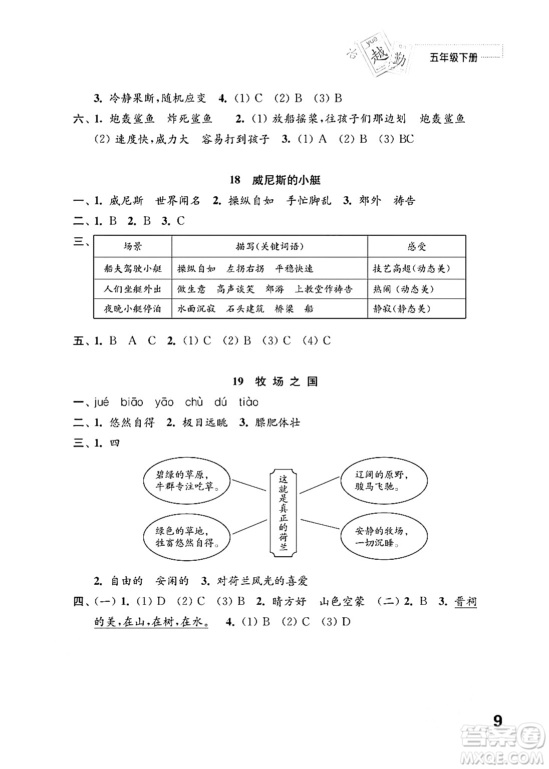 江蘇鳳凰教育出版社2024年春小學(xué)語文練習(xí)與測試五年級語文下冊通用版答案