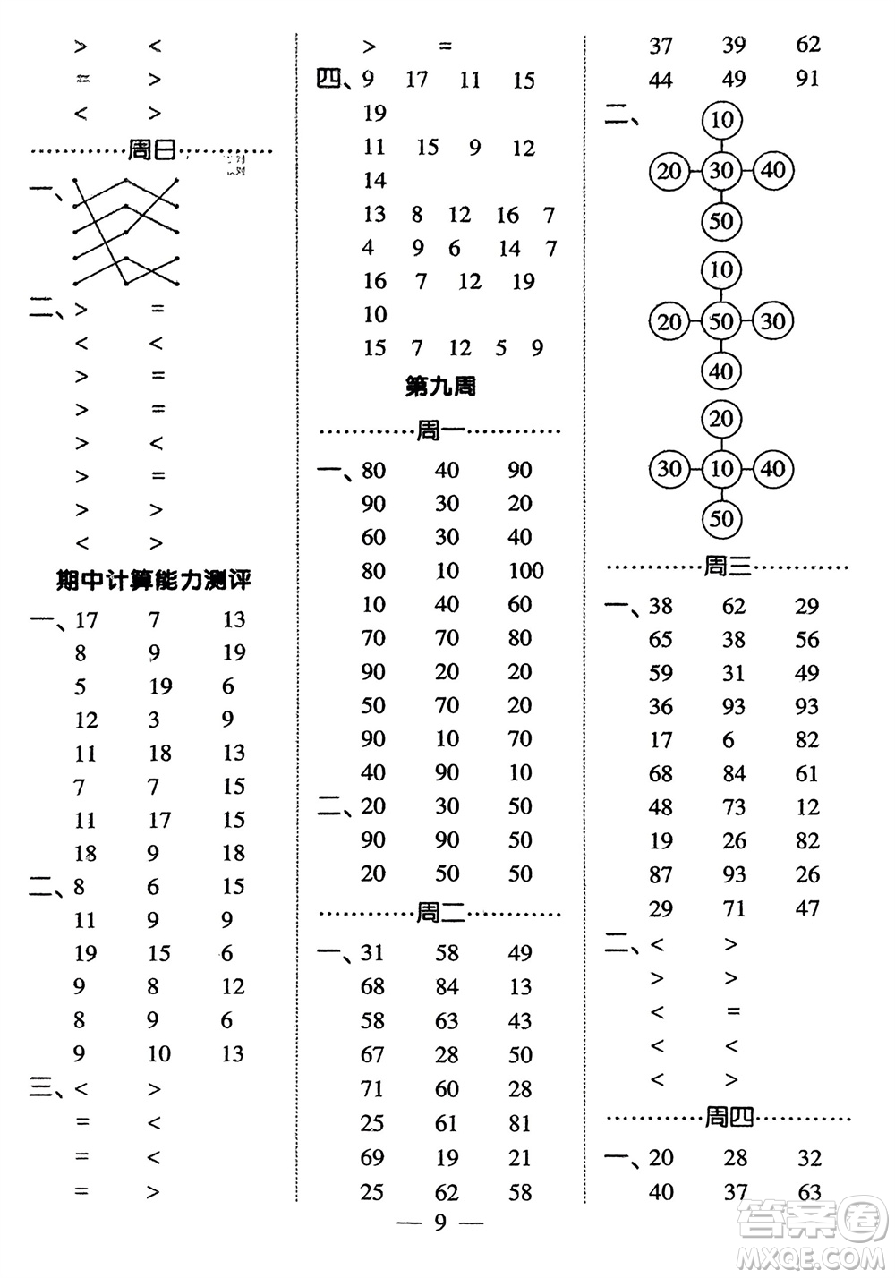 河海大學(xué)出版社2024年春經(jīng)綸學(xué)霸計算小能手一年級數(shù)學(xué)下冊北師大版參考答案