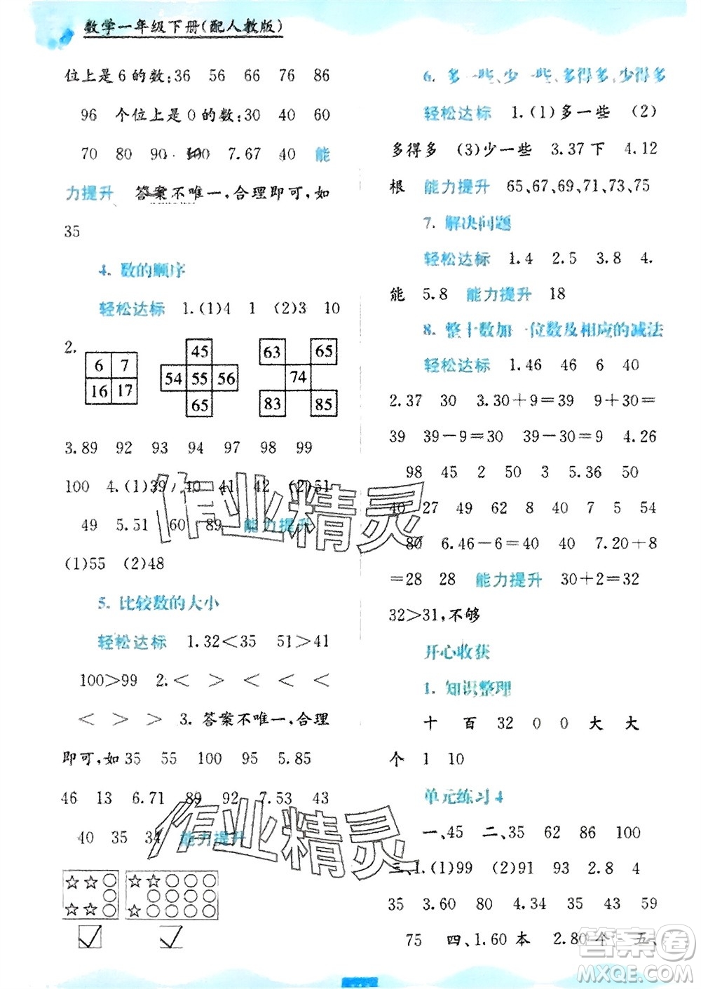 廣西教育出版社2024年春自主學(xué)習(xí)能力測評一年級數(shù)學(xué)下冊人教版參考答案