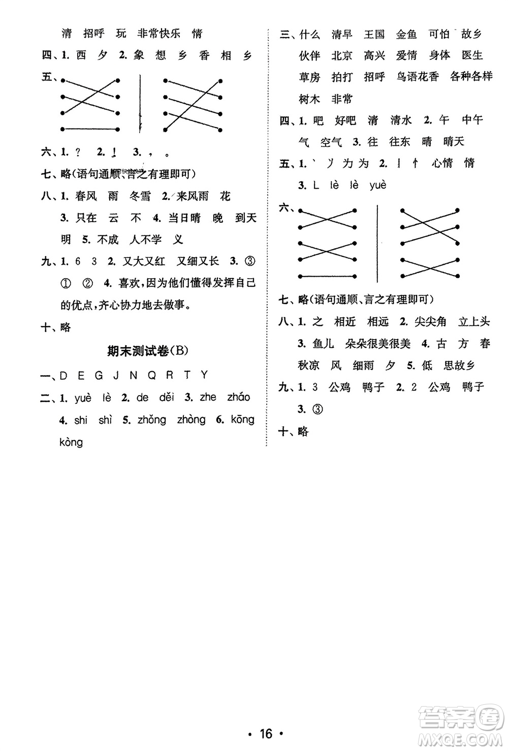 江蘇鳳凰美術(shù)出版社2024年春創(chuàng)新課時作業(yè)本一年級語文下冊通用版參考答案