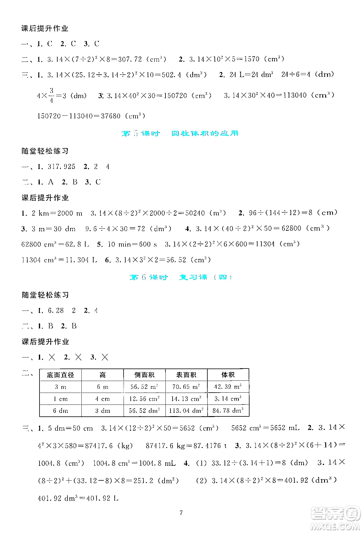 人民教育出版社2024年春同步輕松練習(xí)六年級(jí)數(shù)學(xué)下冊(cè)人教版答案