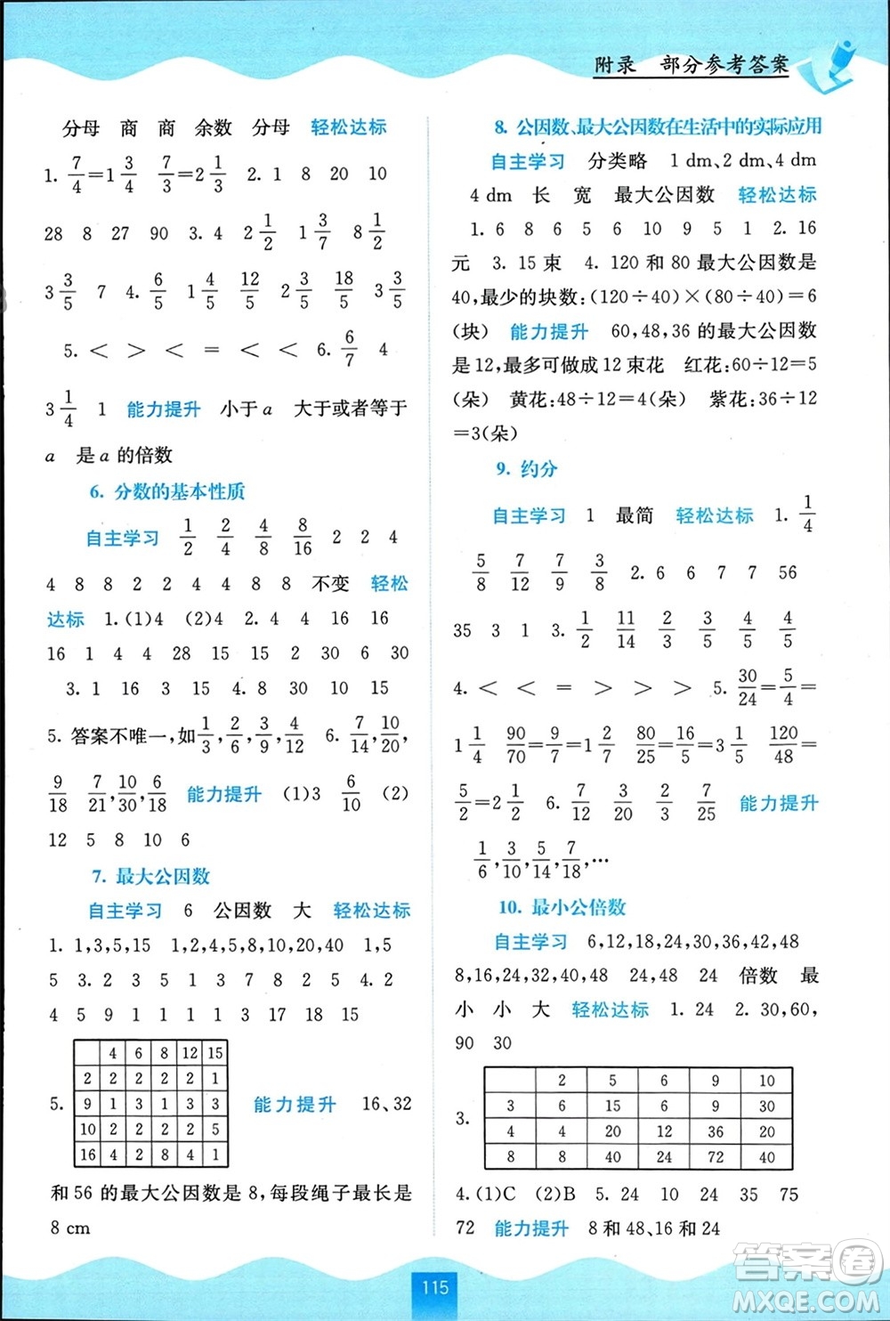 廣西教育出版社2024年春自主學(xué)習(xí)能力測(cè)評(píng)五年級(jí)數(shù)學(xué)下冊(cè)人教版參考答案