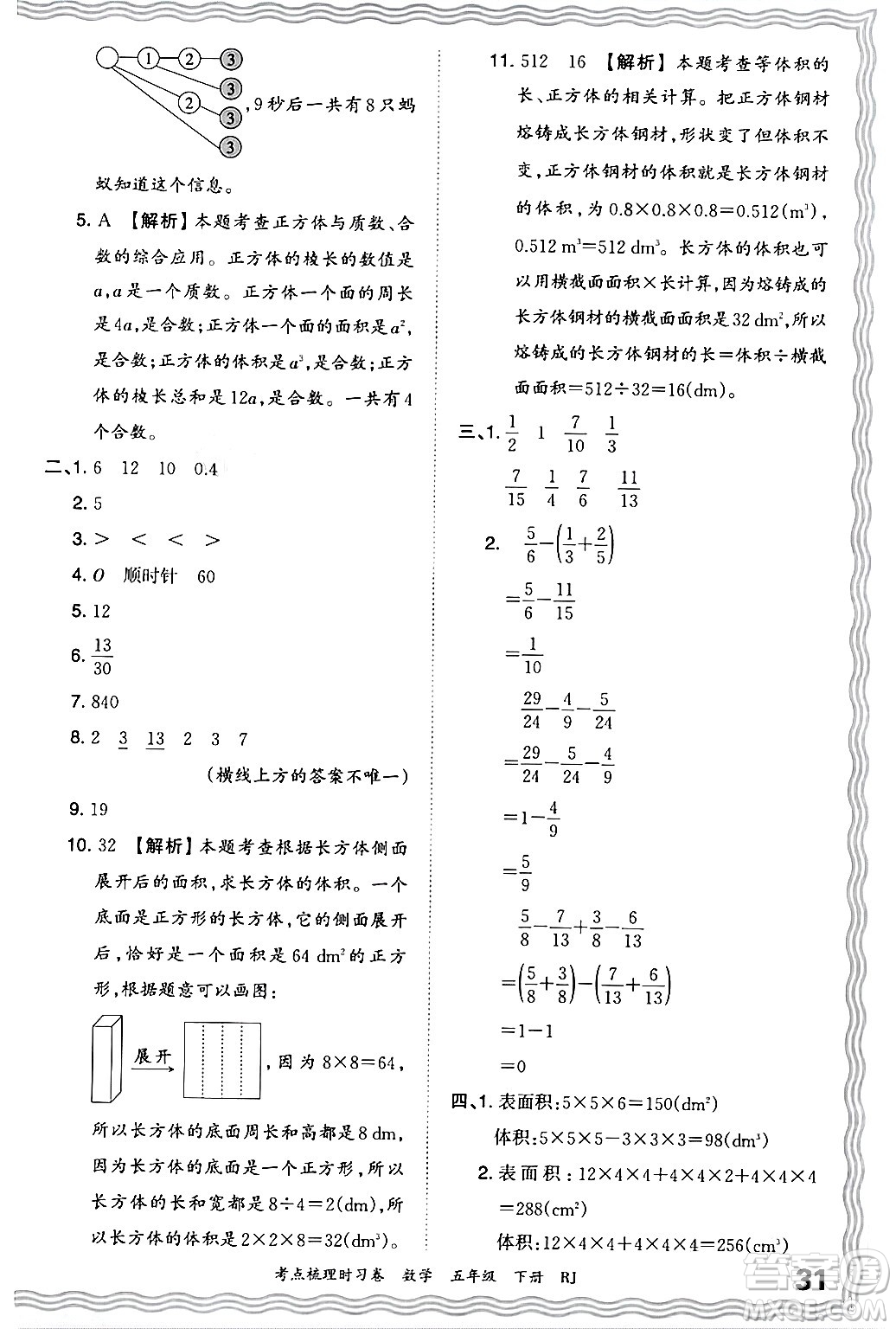 江西人民出版社2024年春王朝霞考點(diǎn)梳理時(shí)習(xí)卷五年級(jí)數(shù)學(xué)下冊(cè)人教版答案