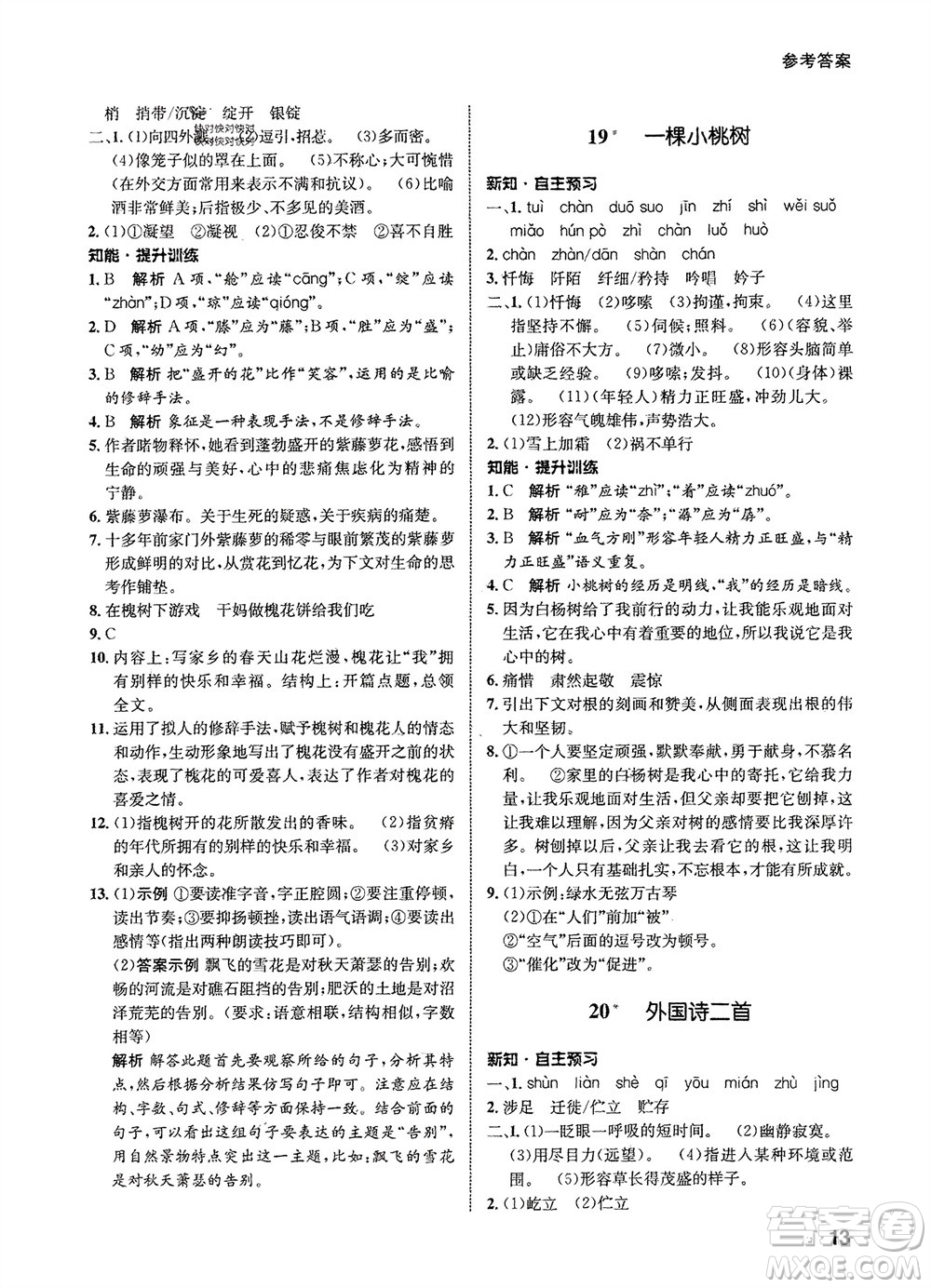 甘肅少年兒童出版社2024年春配套綜合練習(xí)七年級語文下冊人教版參考答案