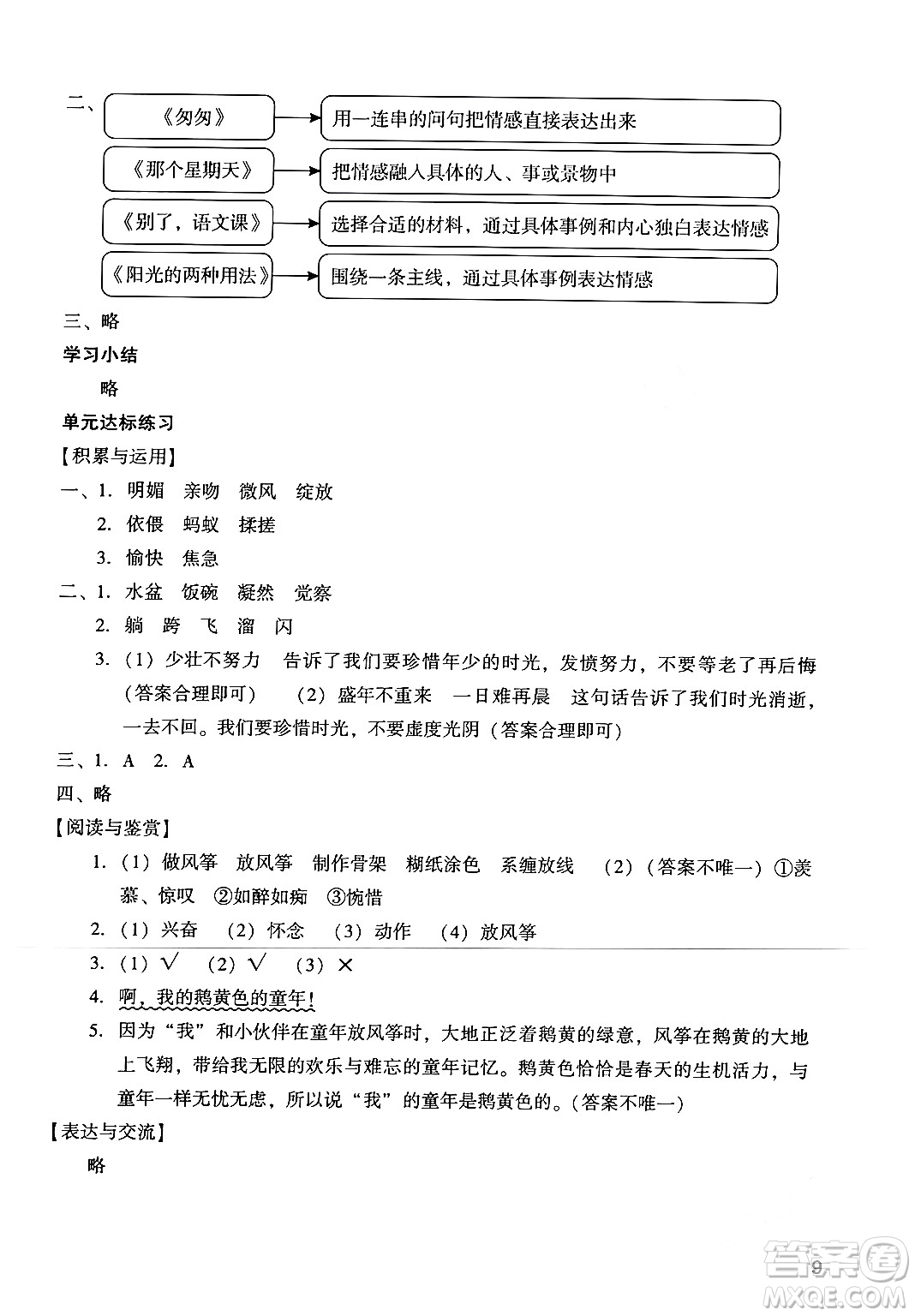 廣州出版社2024年春陽(yáng)光學(xué)業(yè)評(píng)價(jià)六年級(jí)語(yǔ)文下冊(cè)人教版答案