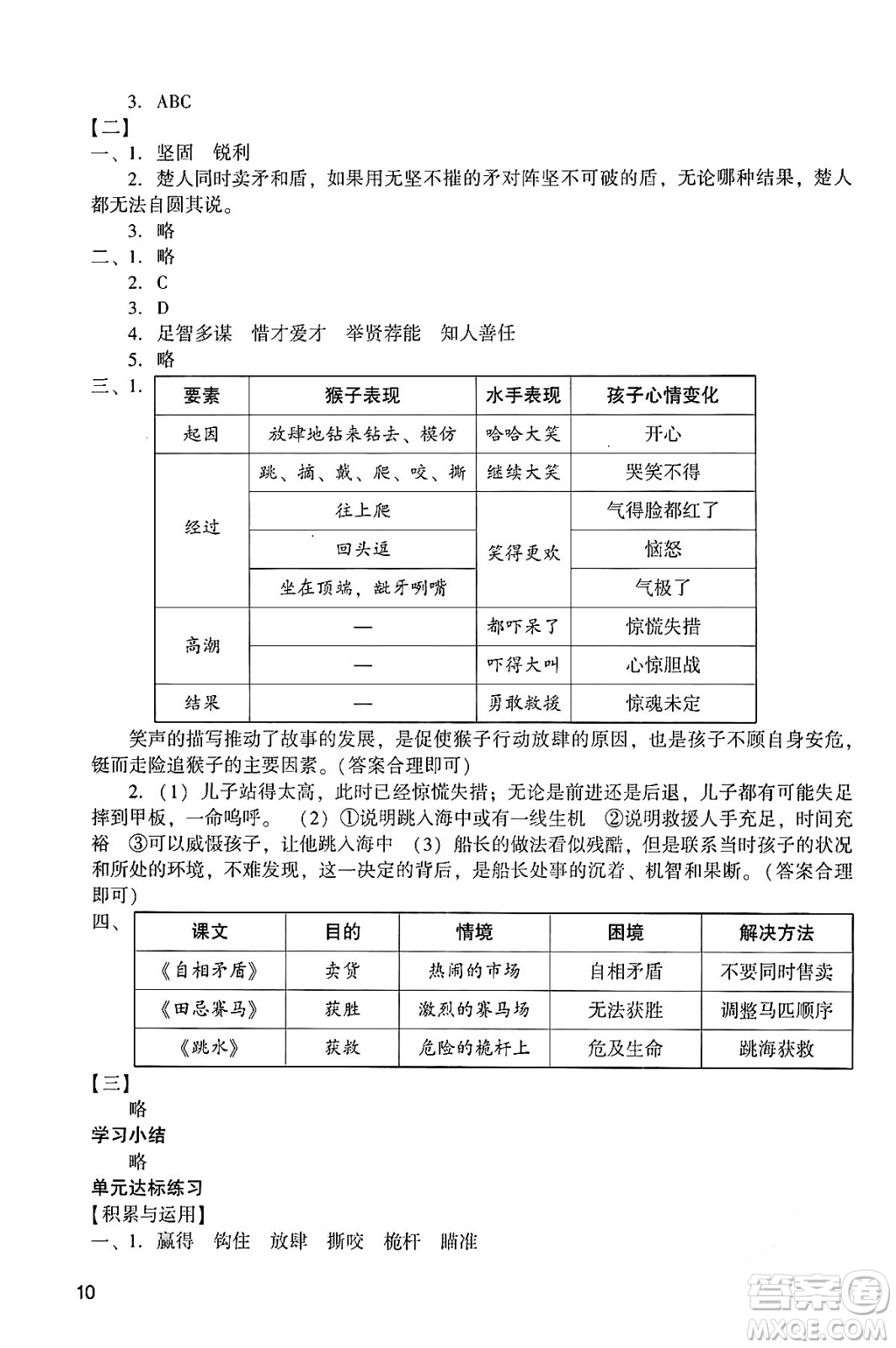 廣州出版社2024年春陽光學(xué)業(yè)評價五年級語文下冊人教版答案