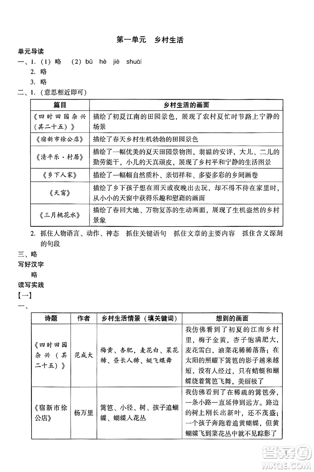 廣州出版社2024年春陽(yáng)光學(xué)業(yè)評(píng)價(jià)四年級(jí)語(yǔ)文下冊(cè)人教版答案