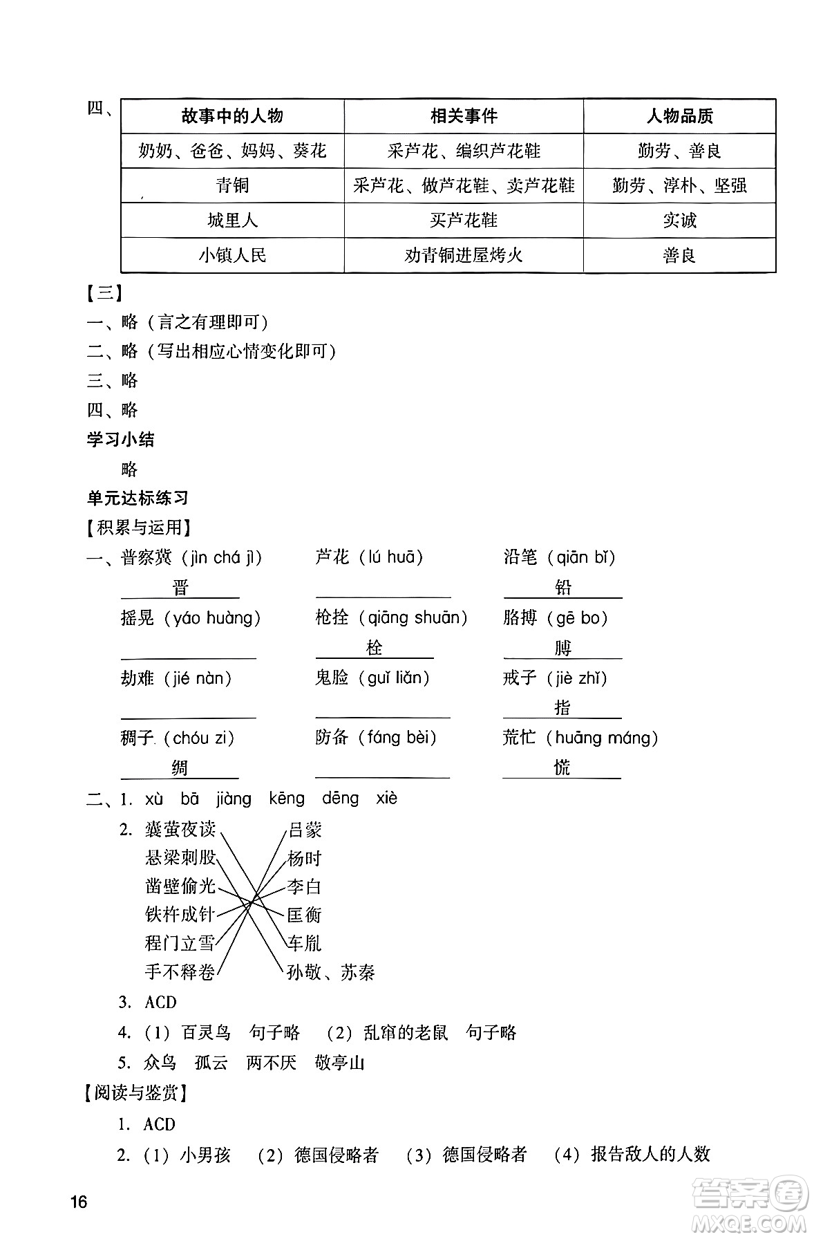 廣州出版社2024年春陽(yáng)光學(xué)業(yè)評(píng)價(jià)四年級(jí)語(yǔ)文下冊(cè)人教版答案